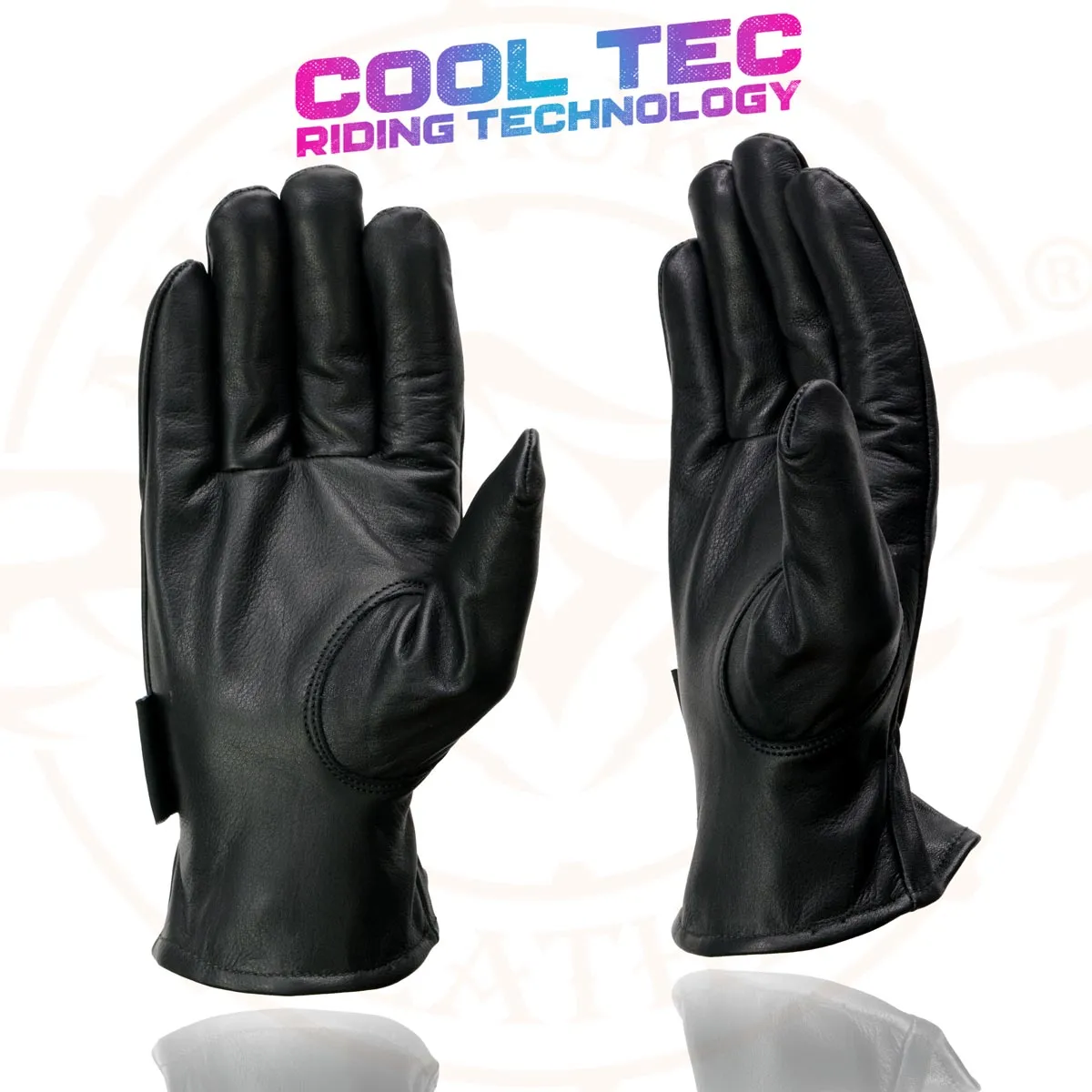 Milwaukee Leather MG7596 Men's Black ‘Cool-Tec’ Leather Motorcycle Rider Unlined Gloves W/ Sinch Wrist Closure