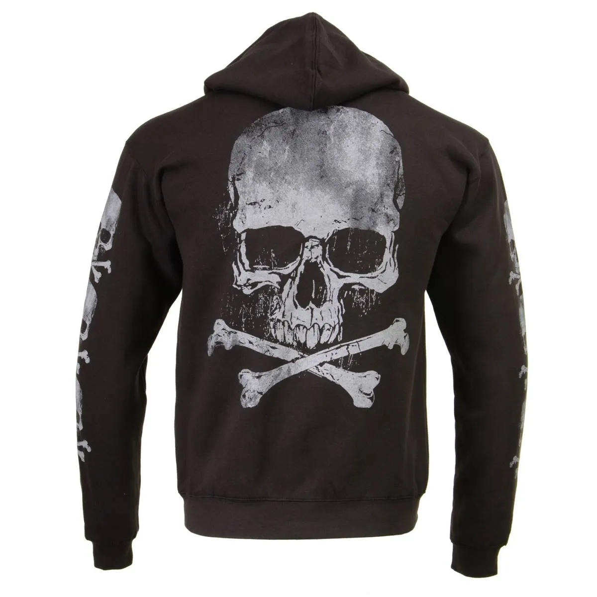 Milwaukee Leather MPMH118003 Men’s ‘Skull and Crossbones’ Black Hoodie with Zipper Closure