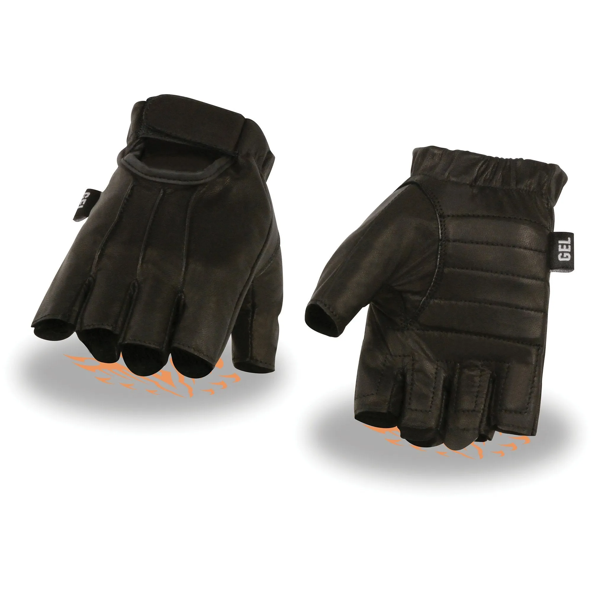 Milwaukee Leather SH206 Men's Black Leather Gel Padded Palm Fingerless Motorcycle Hand Gloves W/ ‘Welted’ Design