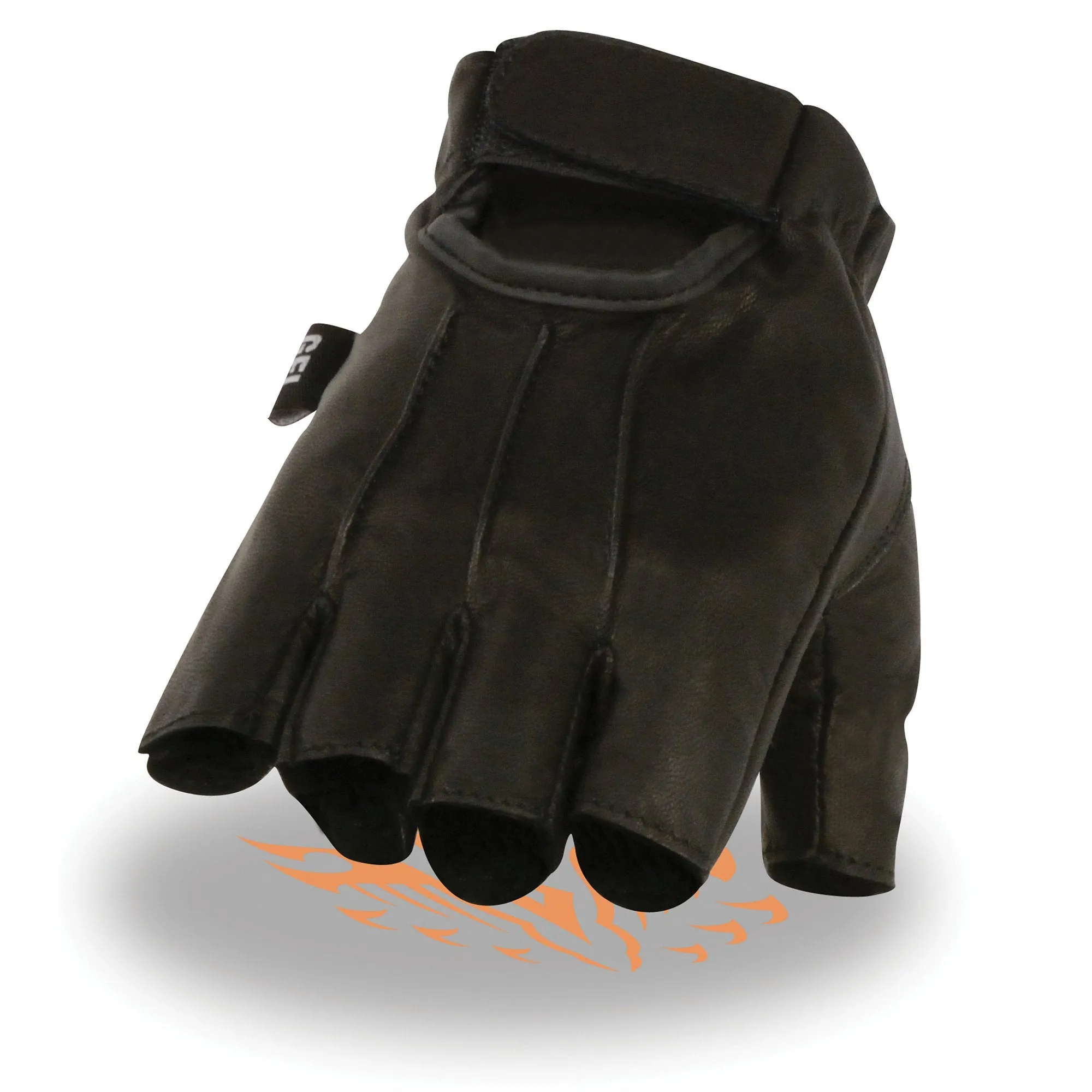 Milwaukee Leather SH206 Men's Black Leather Gel Padded Palm Fingerless Motorcycle Hand Gloves W/ ‘Welted’ Design