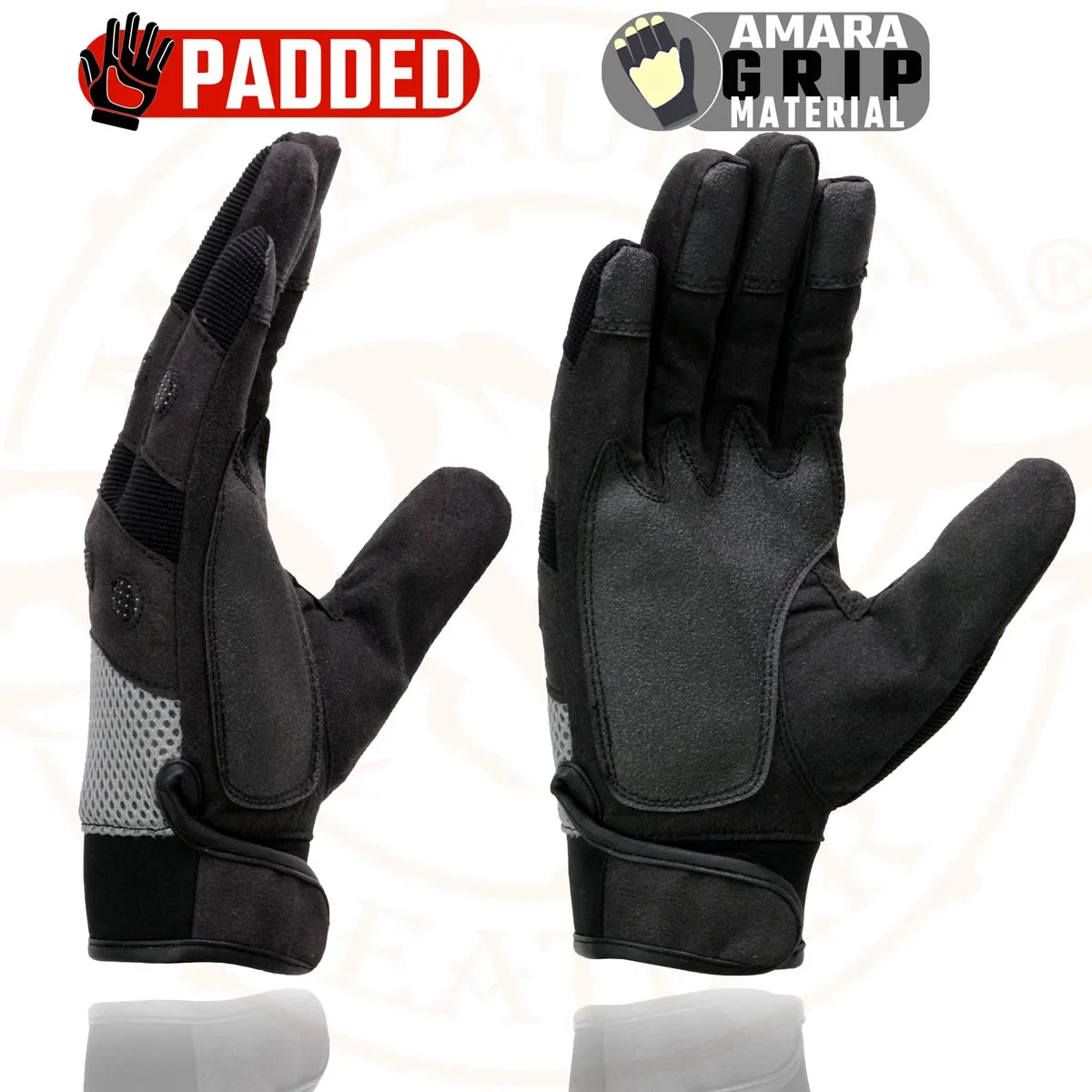 Milwaukee Leather SH76101 Men's Black and Grey Textile Mesh Motorcycle Mechanics Hand Gloves W/ Amara Cloth Bottom