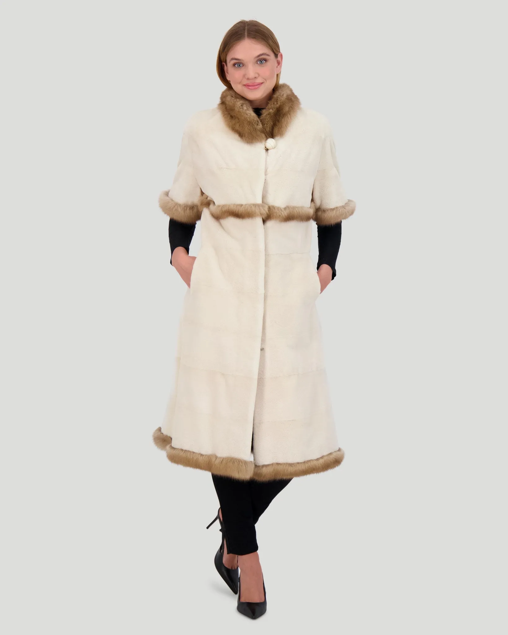 Mink Short Coat with Sable Trim, Short Sleeves