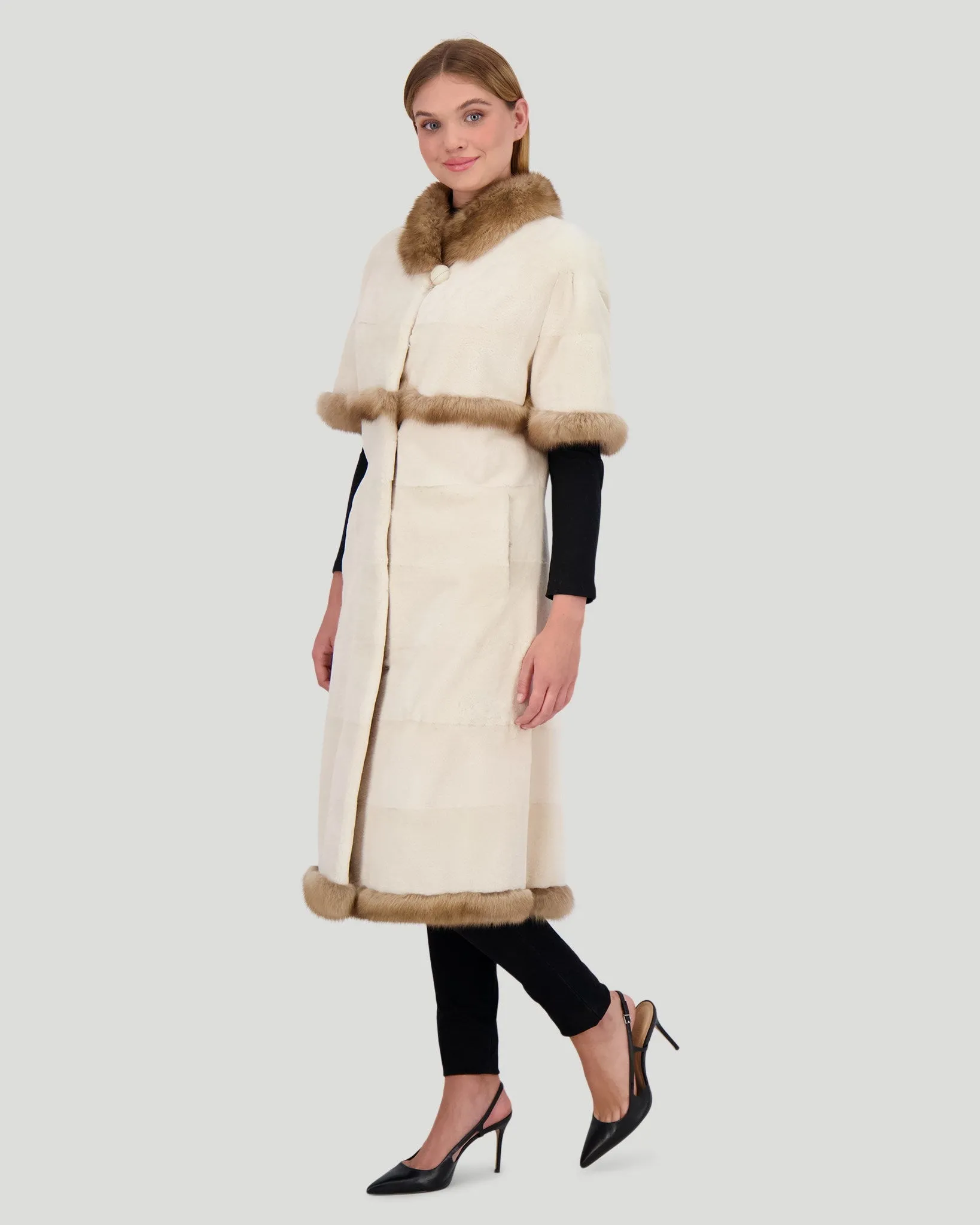 Mink Short Coat with Sable Trim, Short Sleeves