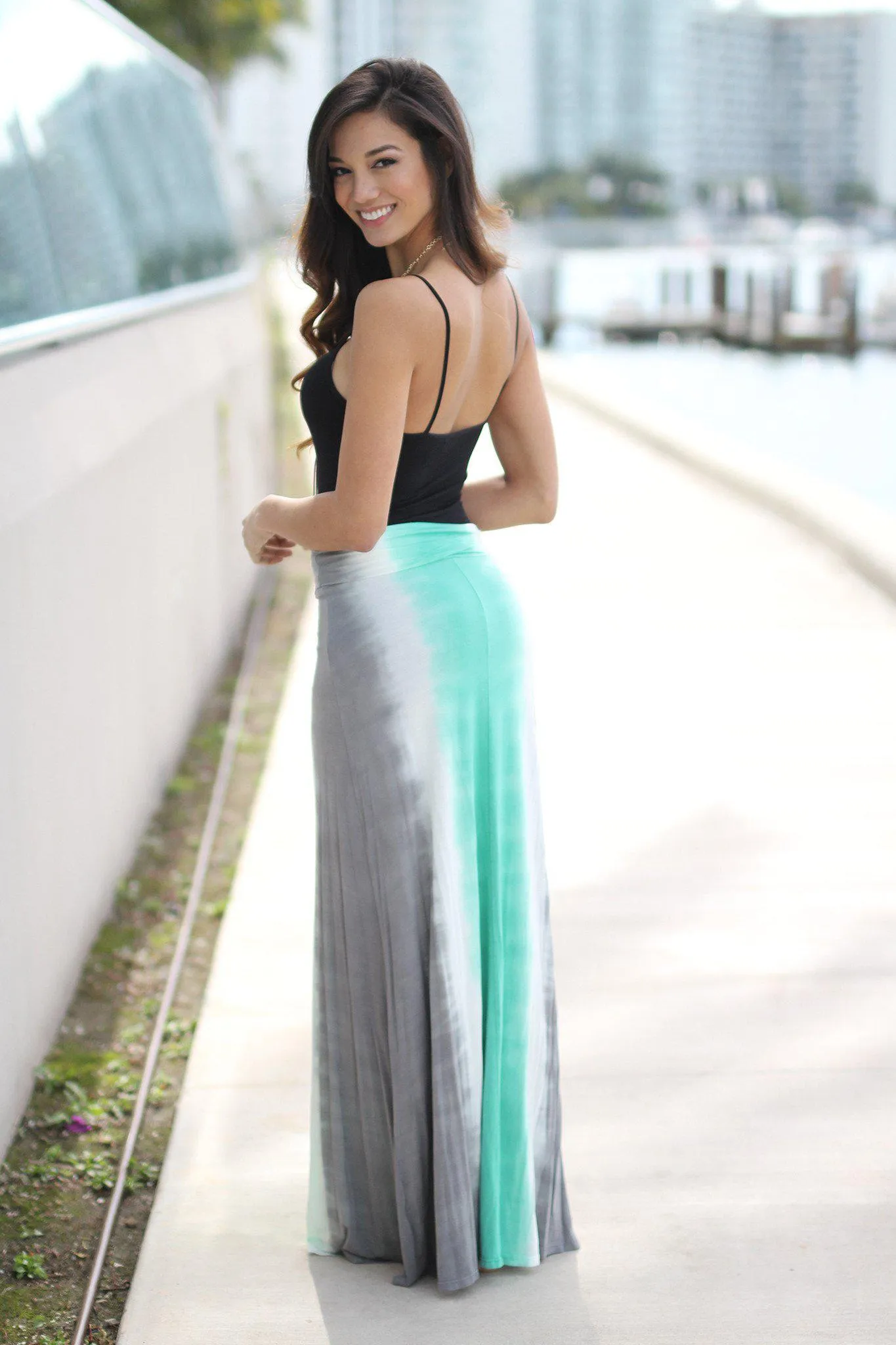 Mint And Gray Tie Dye Maxi Skirt