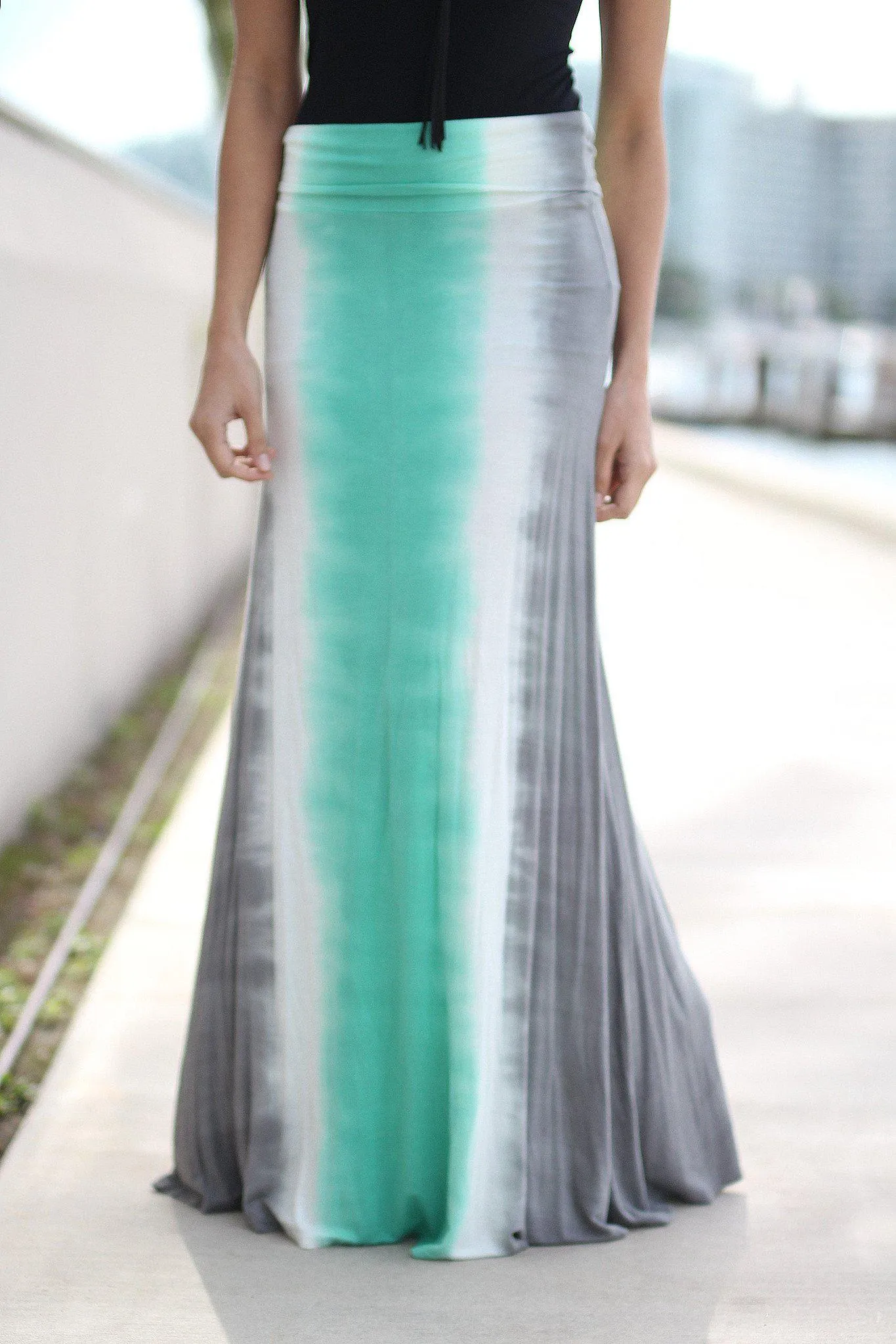 Mint And Gray Tie Dye Maxi Skirt