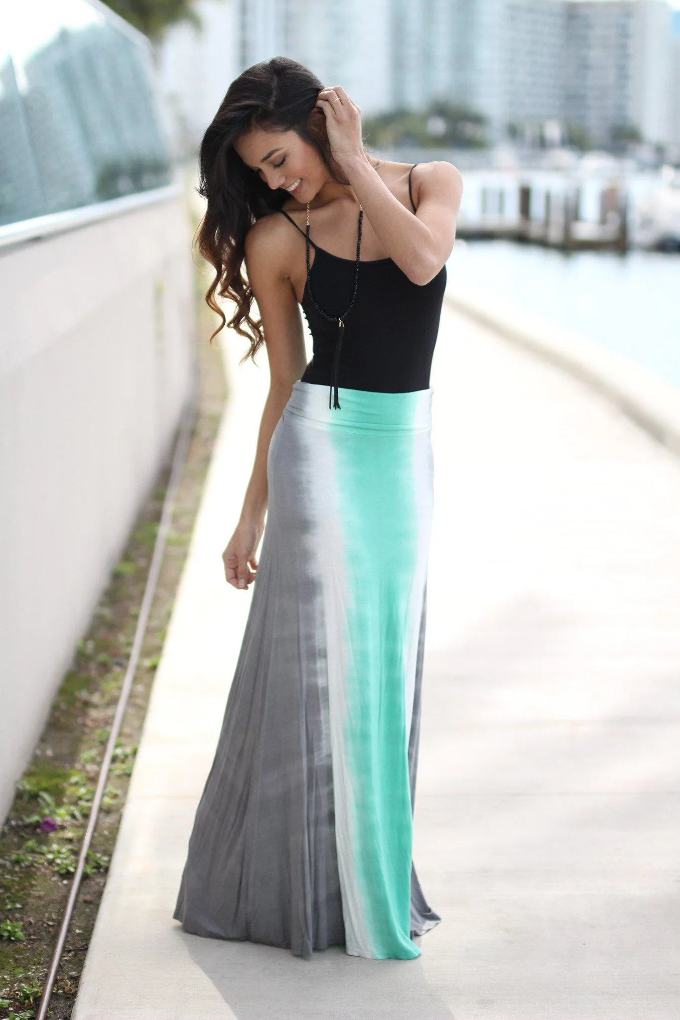 Mint And Gray Tie Dye Maxi Skirt