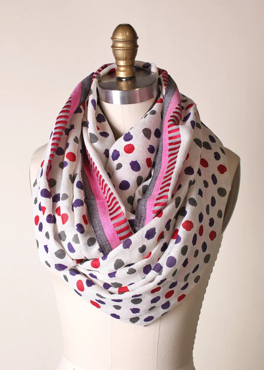 Multi-Color Polka Stripe Border Infinity Scarf