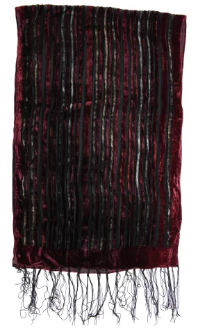 Multicoloured Stripe Patterned Devore Velvet Scarf with Black Boarder (156 x 54cm)