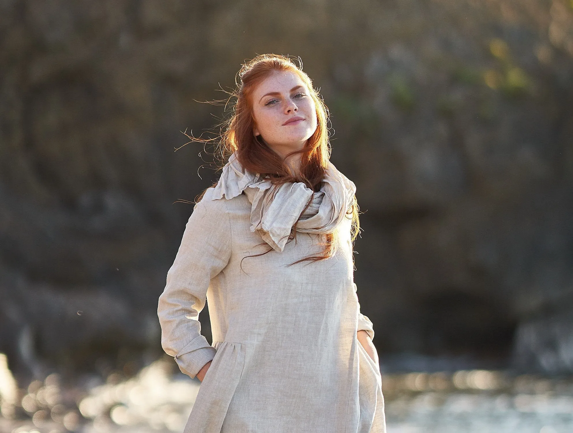 Mustard Striped Natural Linen Scarf