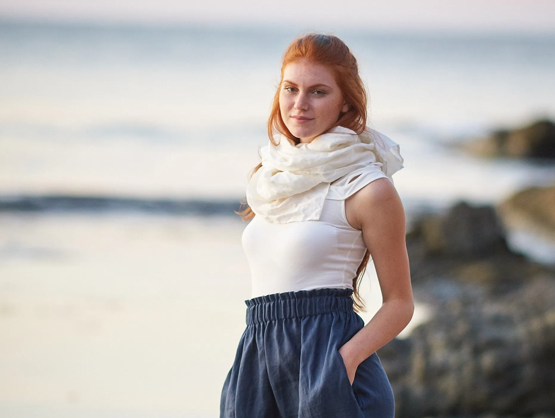 Mustard Striped Natural Linen Scarf