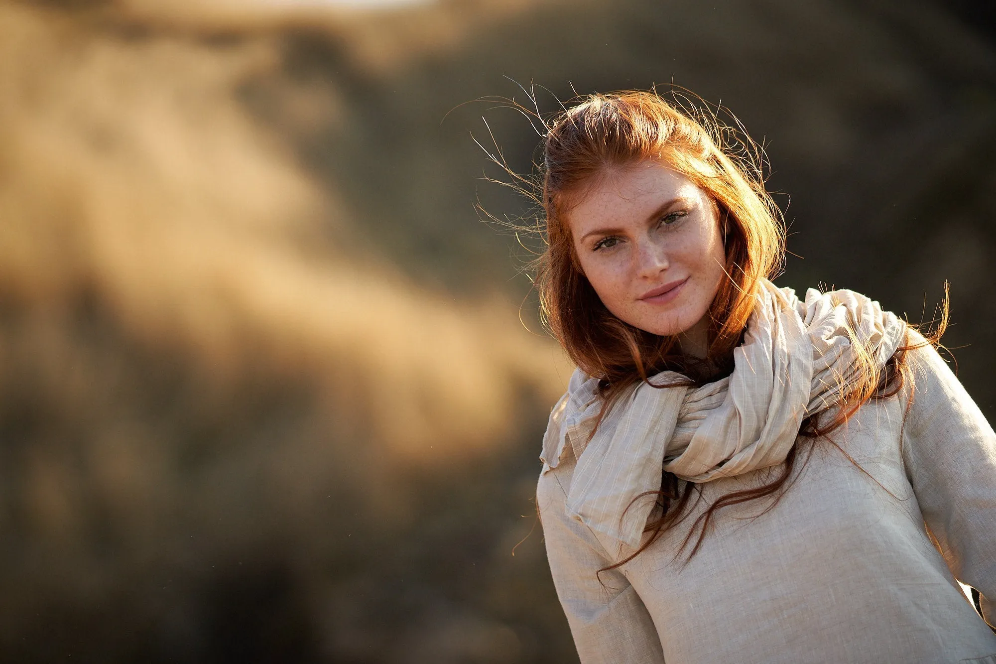 Mustard Striped Natural Linen Scarf