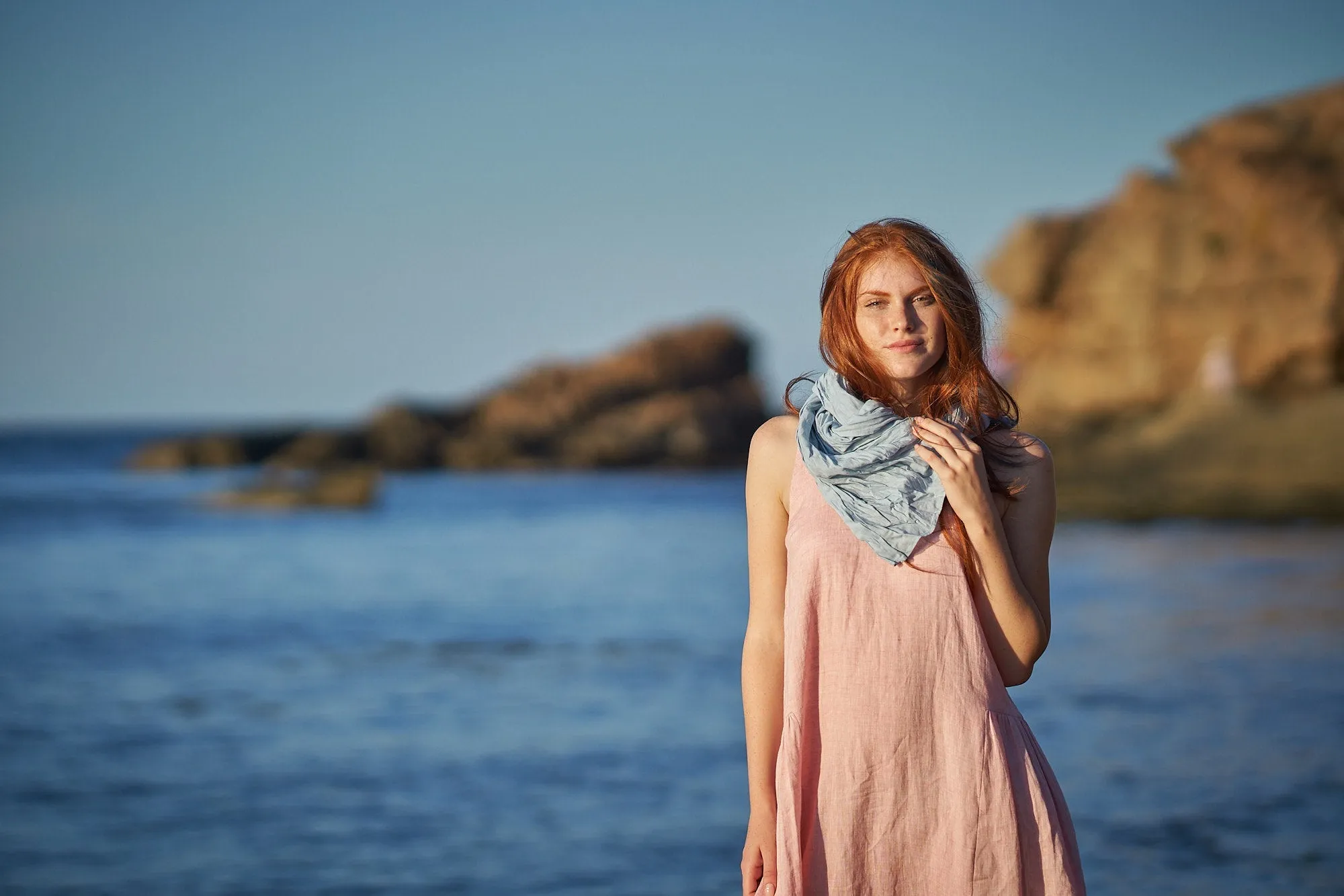 Mustard Striped Natural Linen Scarf