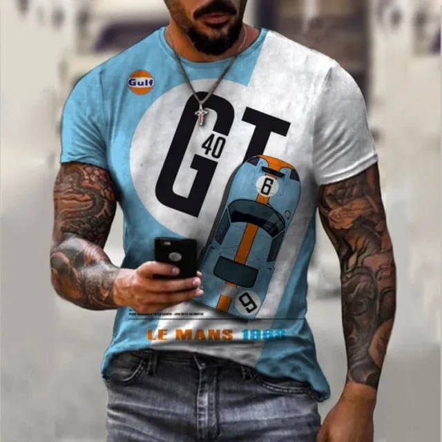 New Men's Casual Round Neck Short Sleeve Harajuku High Street Printed Long Hedging Men's T-shirt Top