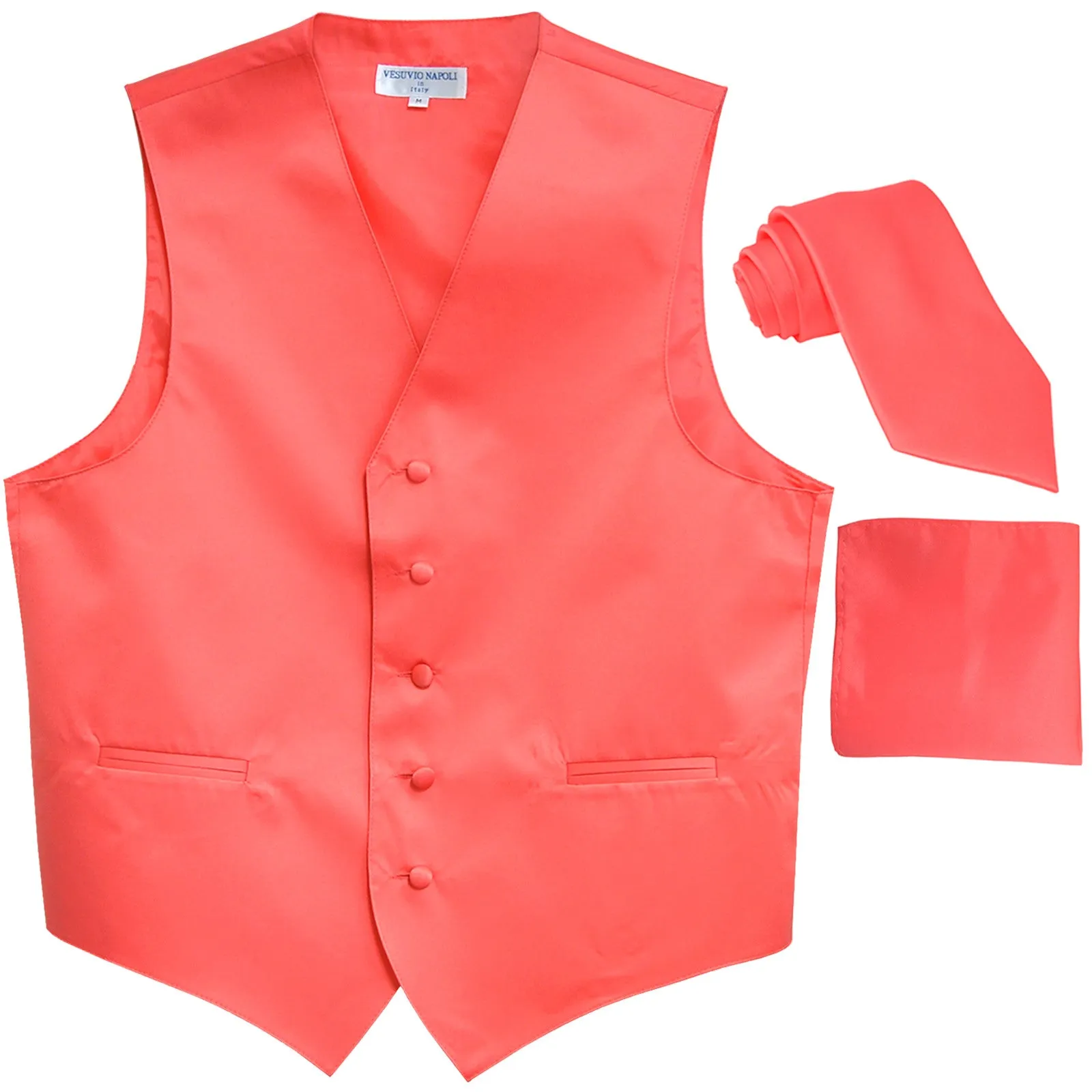 New Men's formal vest Tuxedo Waistcoat_necktie & hankie set wedding coral