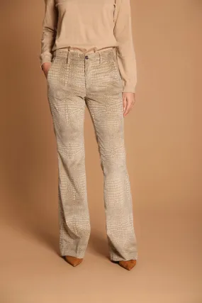 New York Flare pantalone chino donna in velluto con stampa coccodrillo slim fit