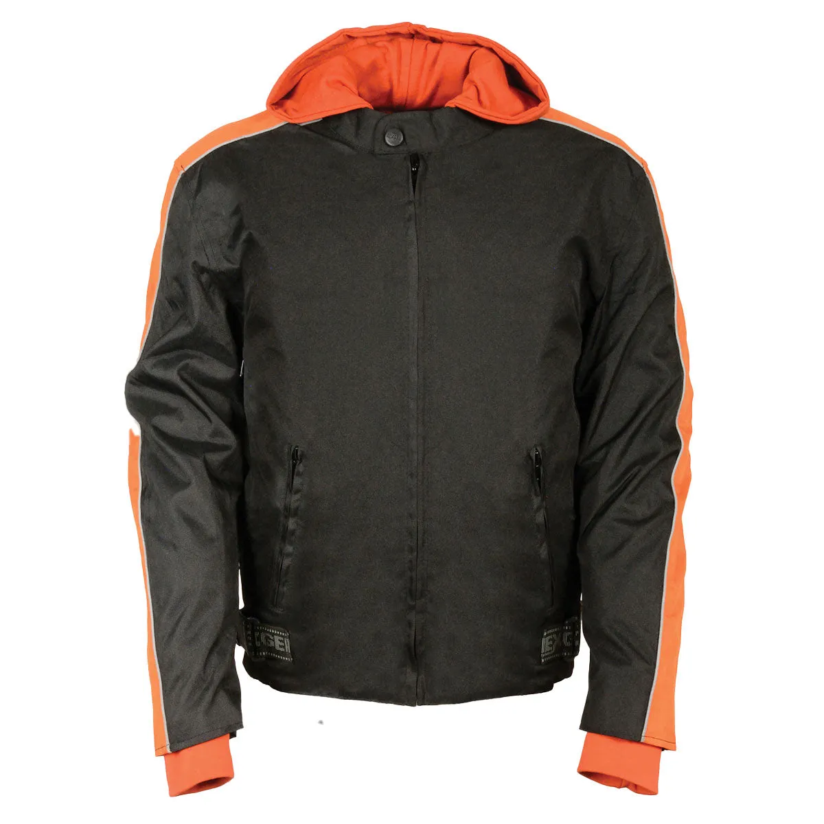 NexGen SH2035 Men's Black and Orange Nylon Racer Jacket with Hoodie