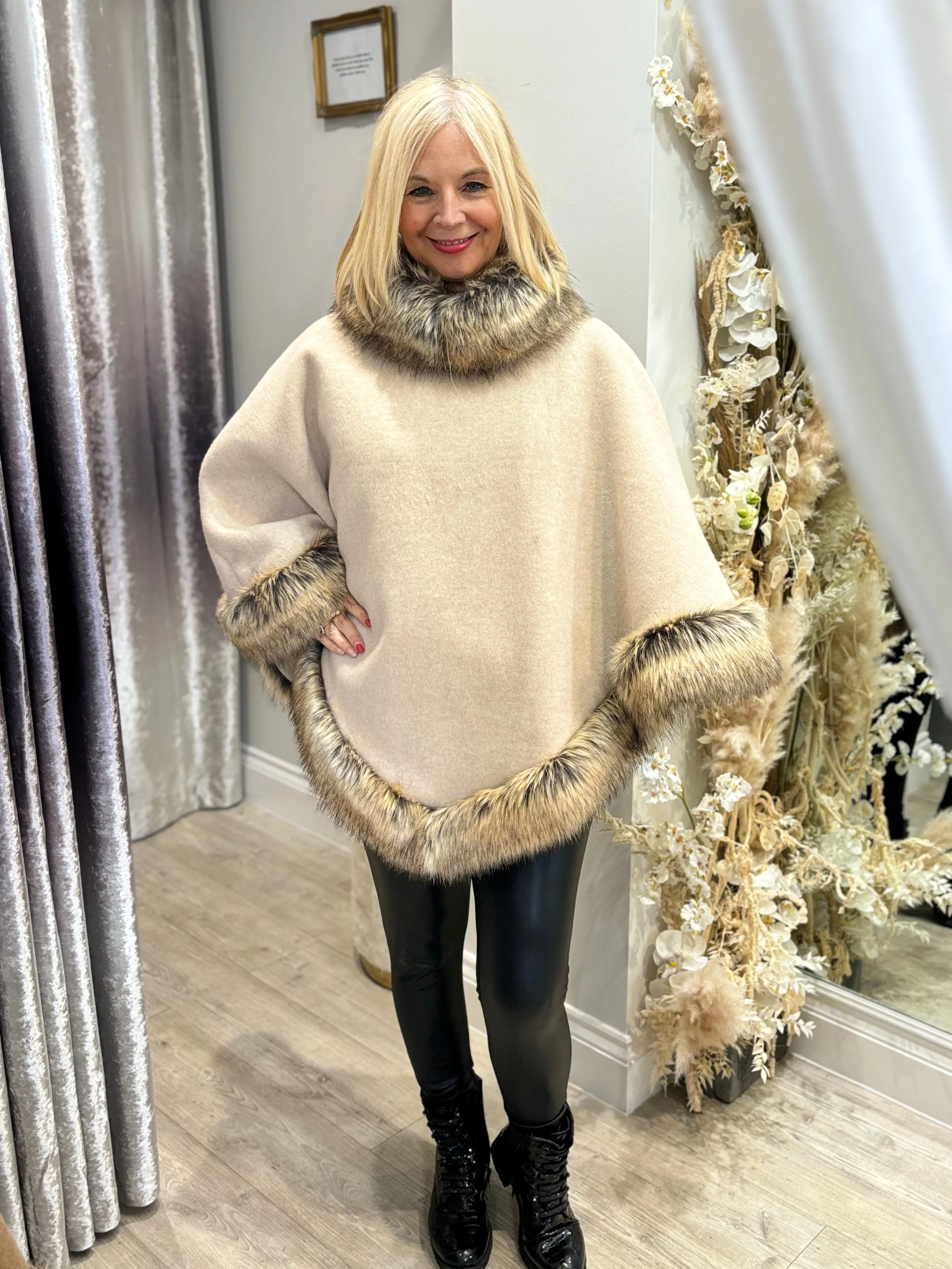 Nic Fur Trim Poncho