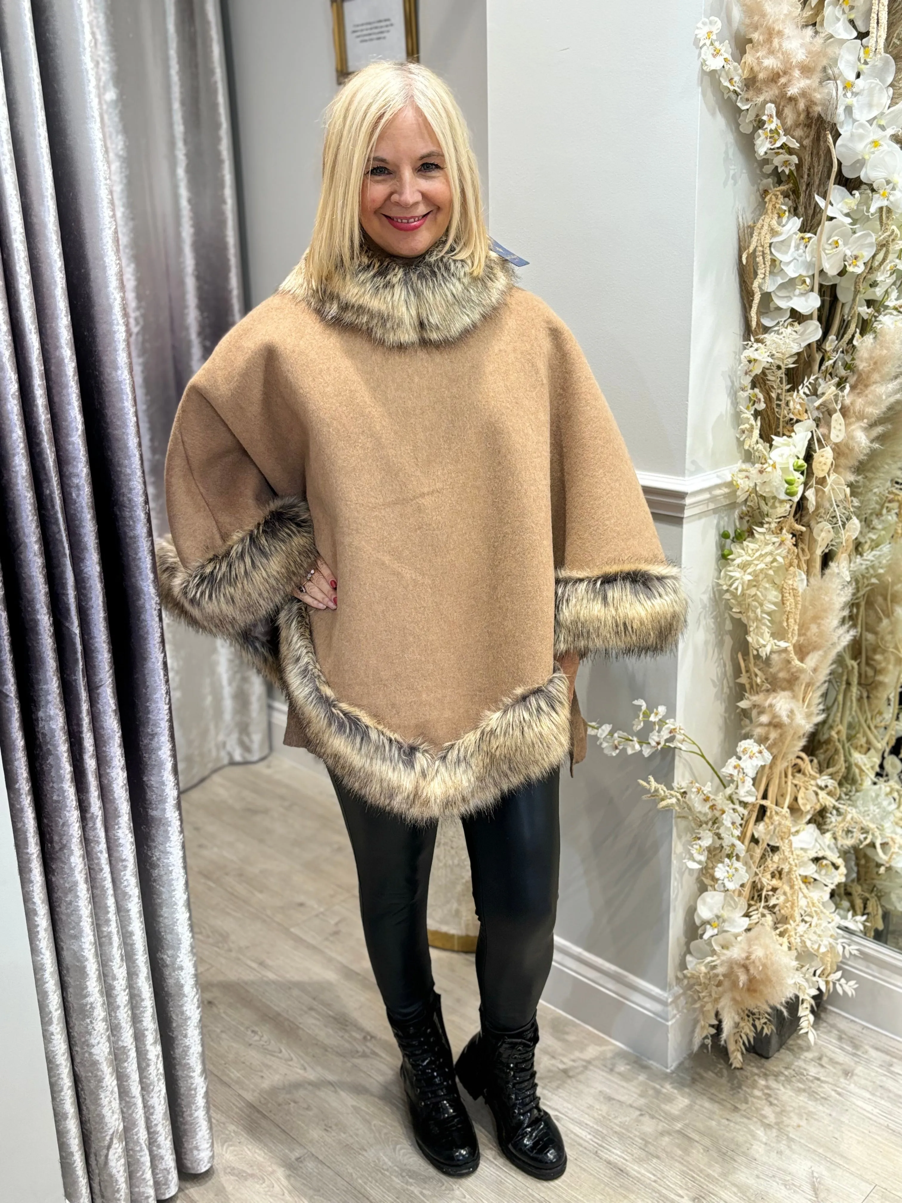 Nic Fur Trim Poncho