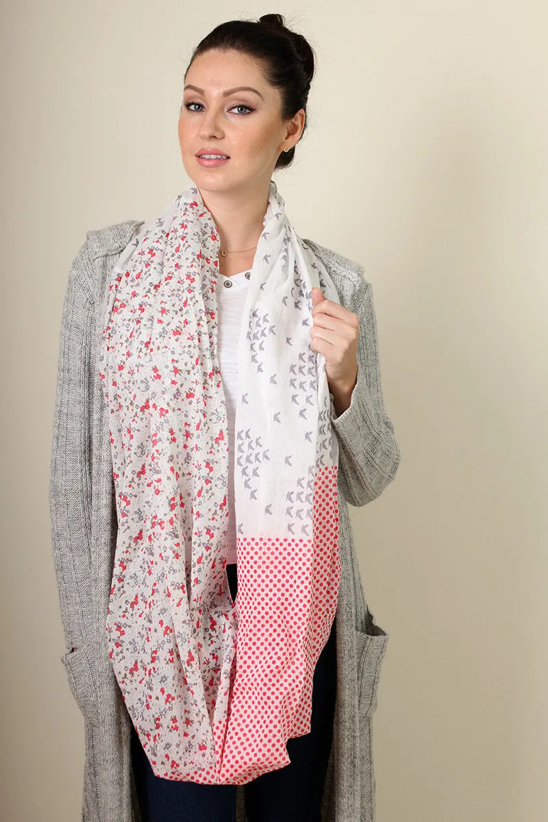 Nora Mixed Floral Birds Polka Infinity Scarf