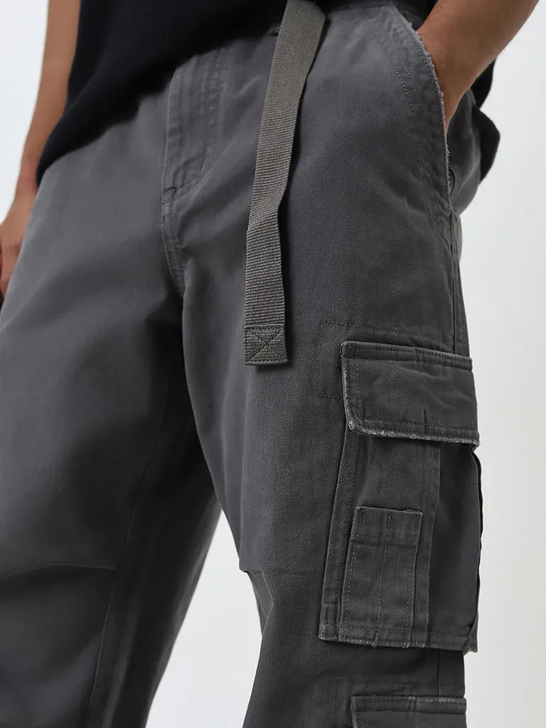 Nuon Grey Cargo-Style Relaxed-Fit Mid-Rise Cotton Pants