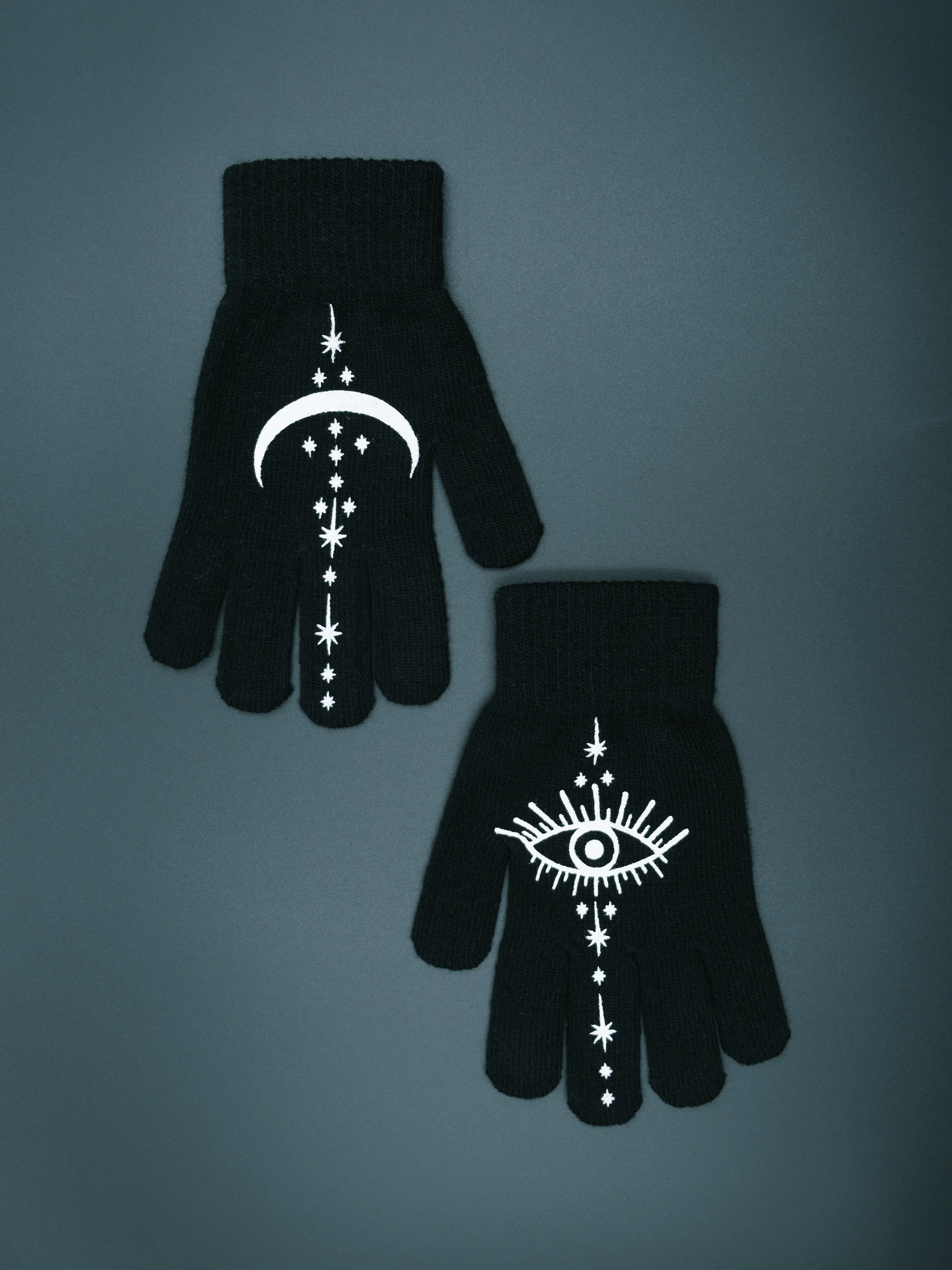 Occult Eye and Moon Knit Gloves