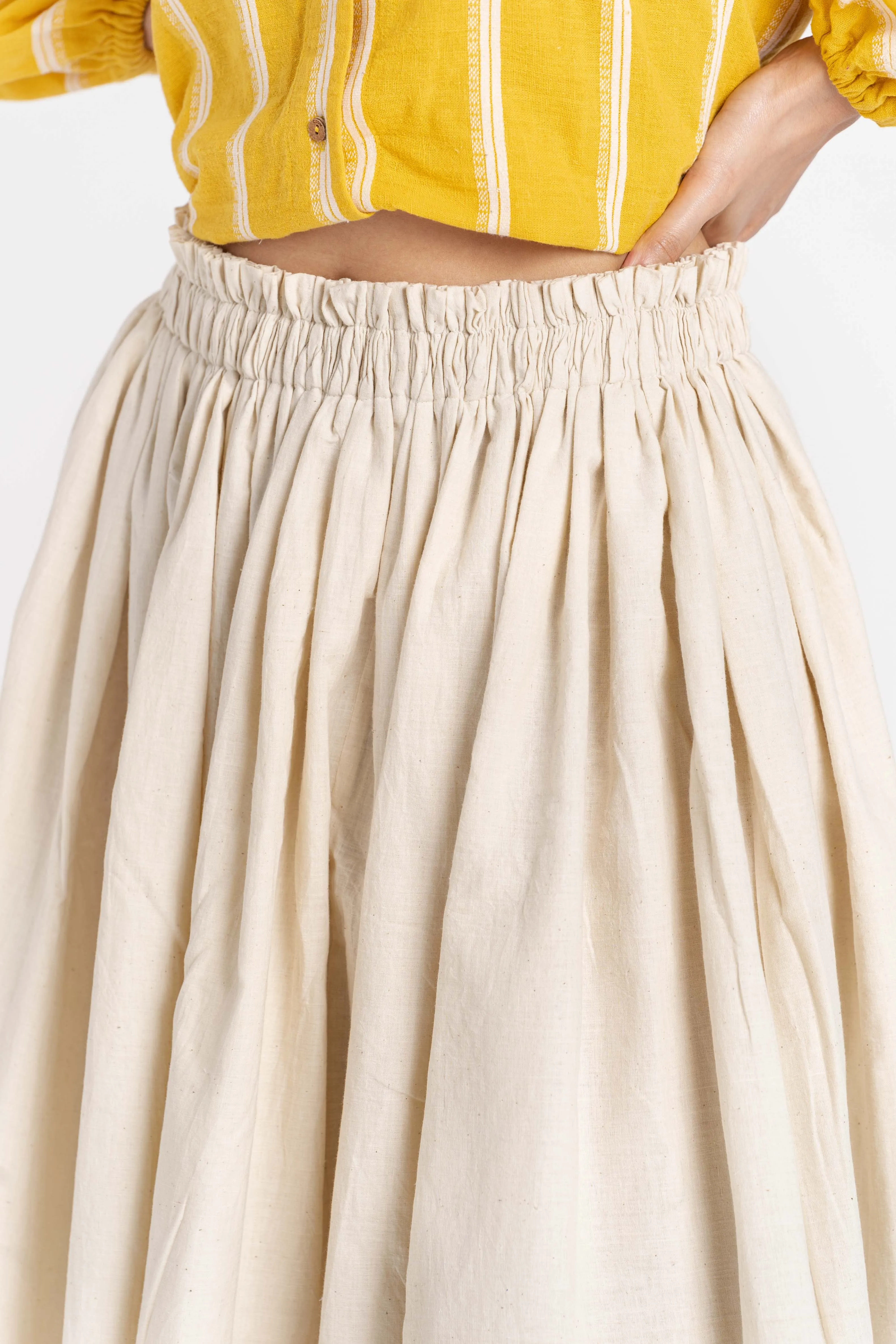 Off White Cotton Pleated Skirt