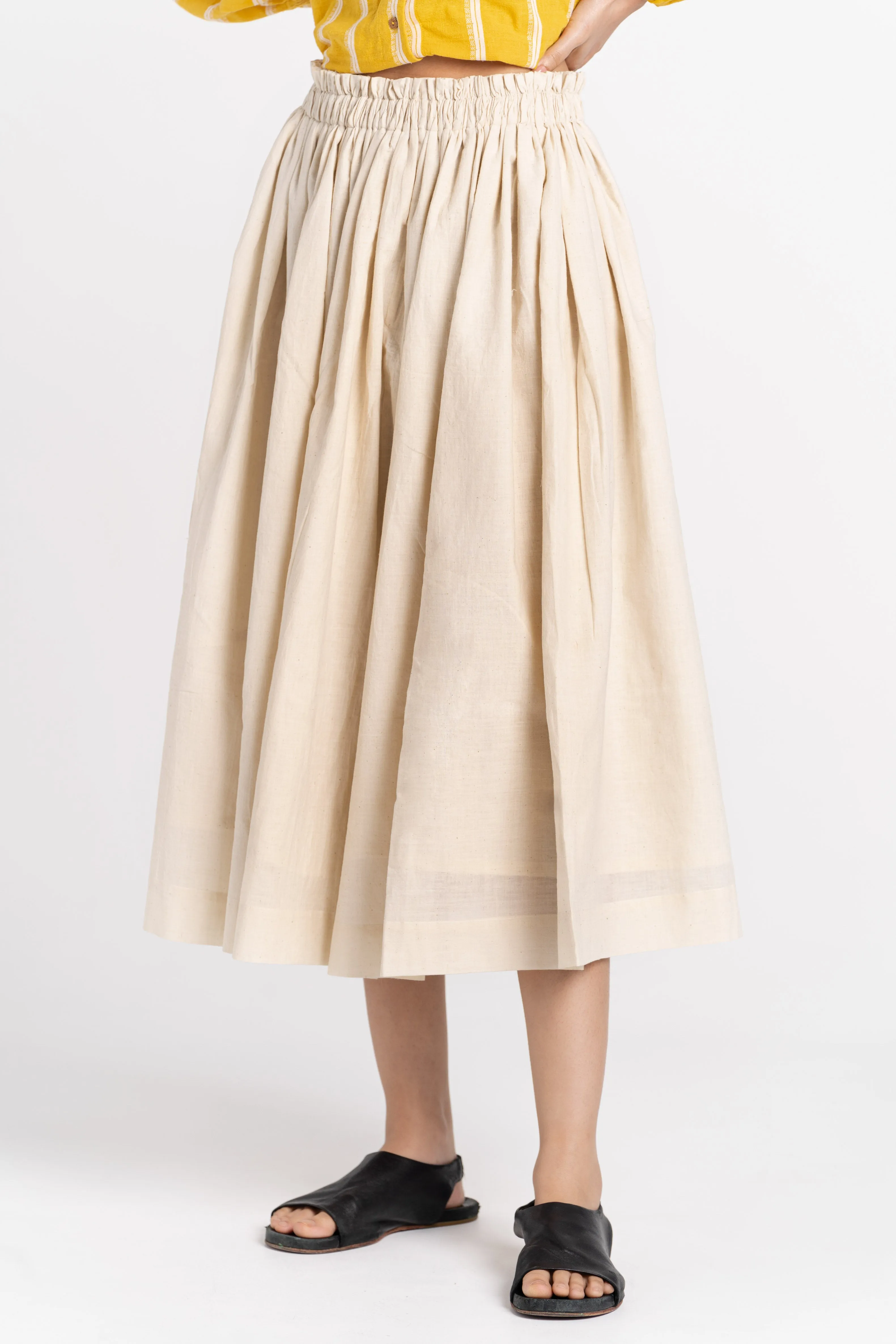 Off White Cotton Pleated Skirt