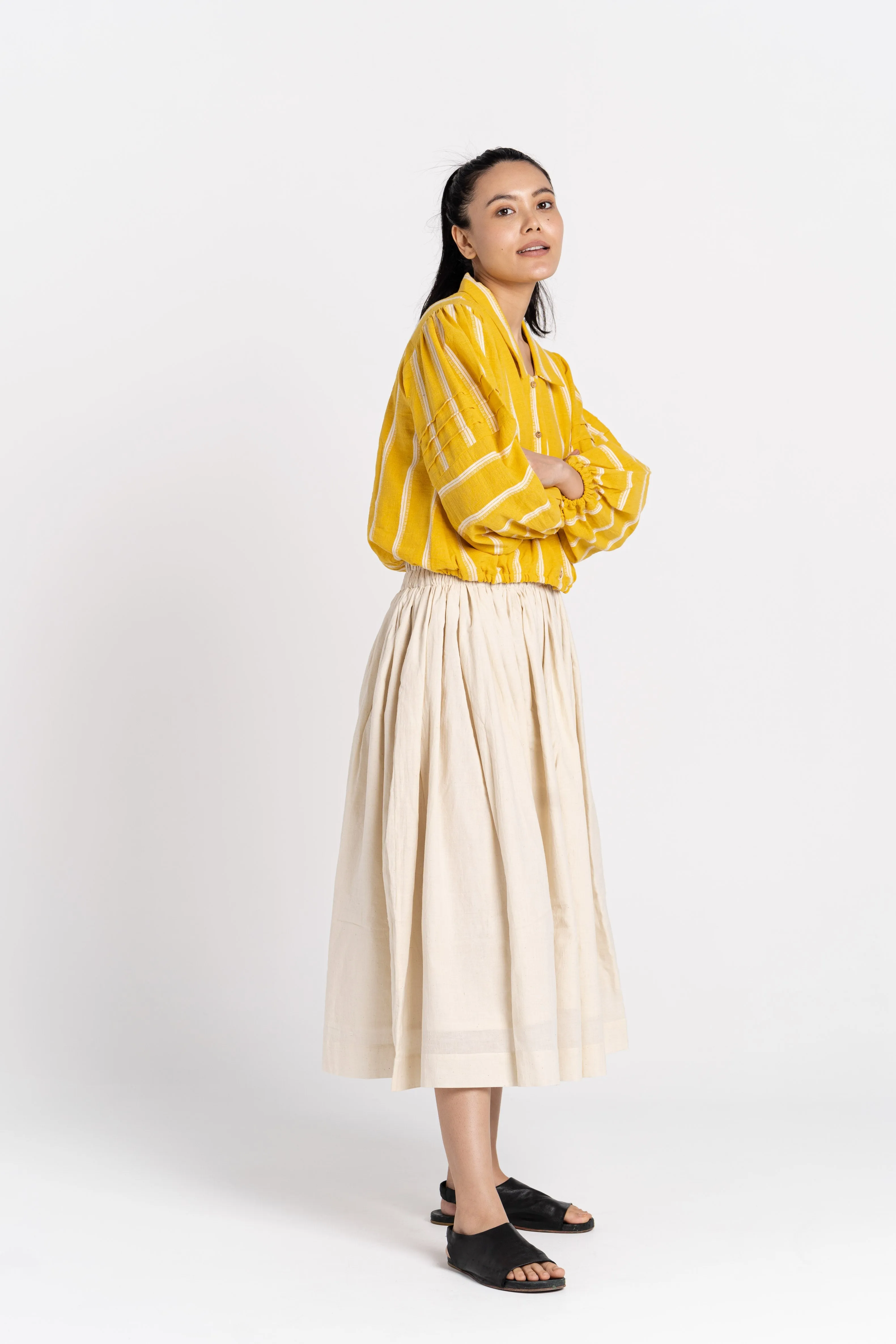 Off White Cotton Pleated Skirt