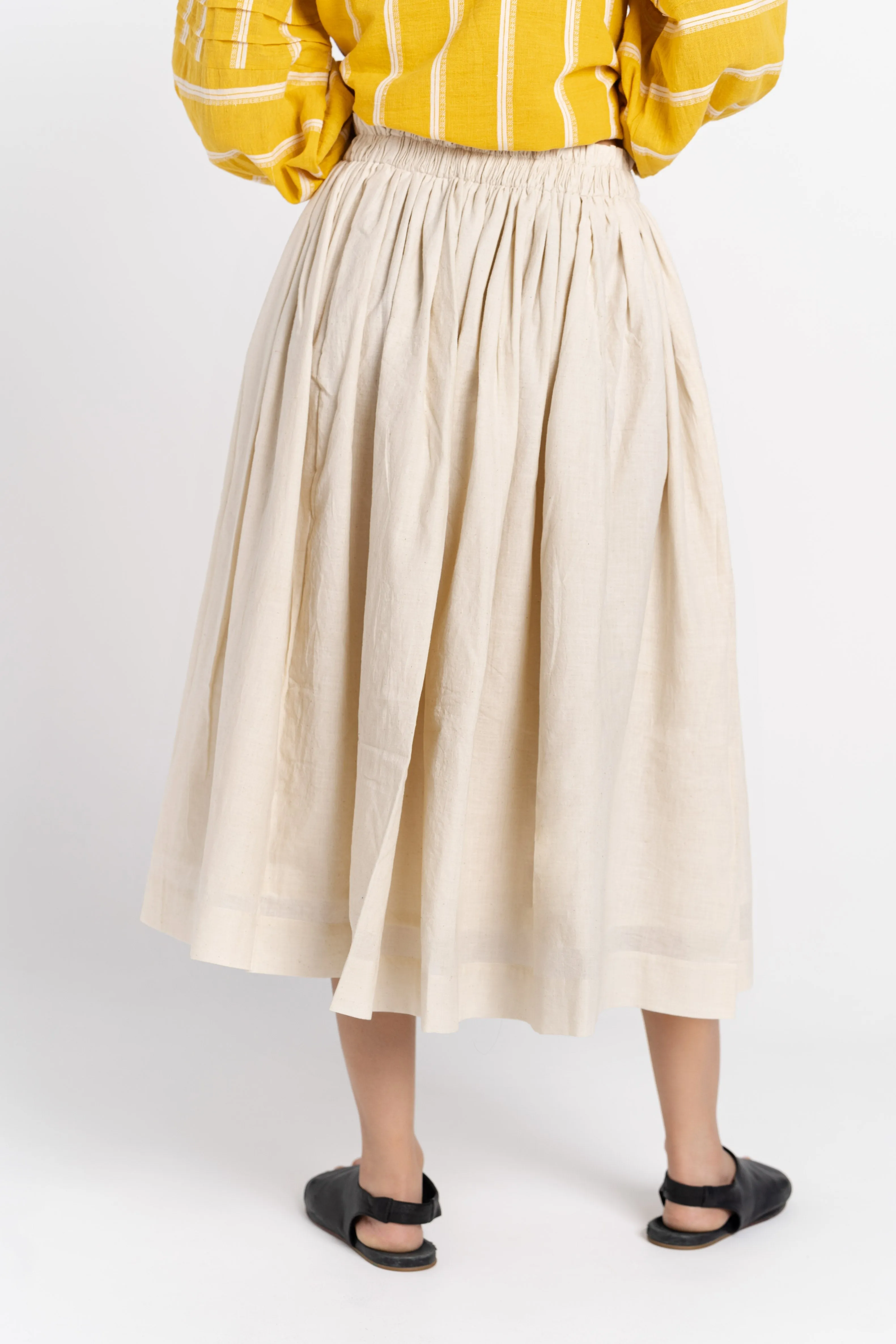 Off White Cotton Pleated Skirt