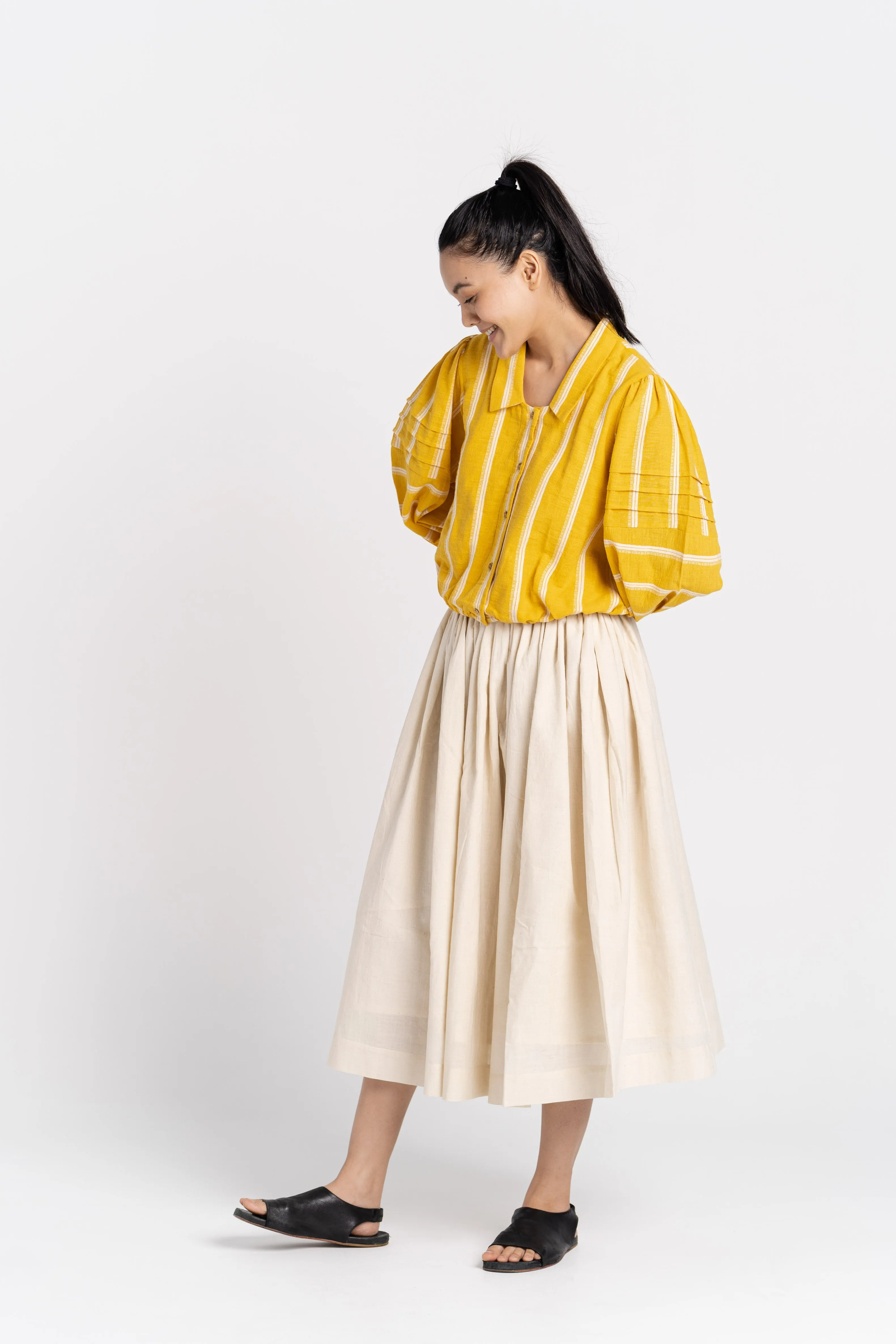 Off White Cotton Pleated Skirt