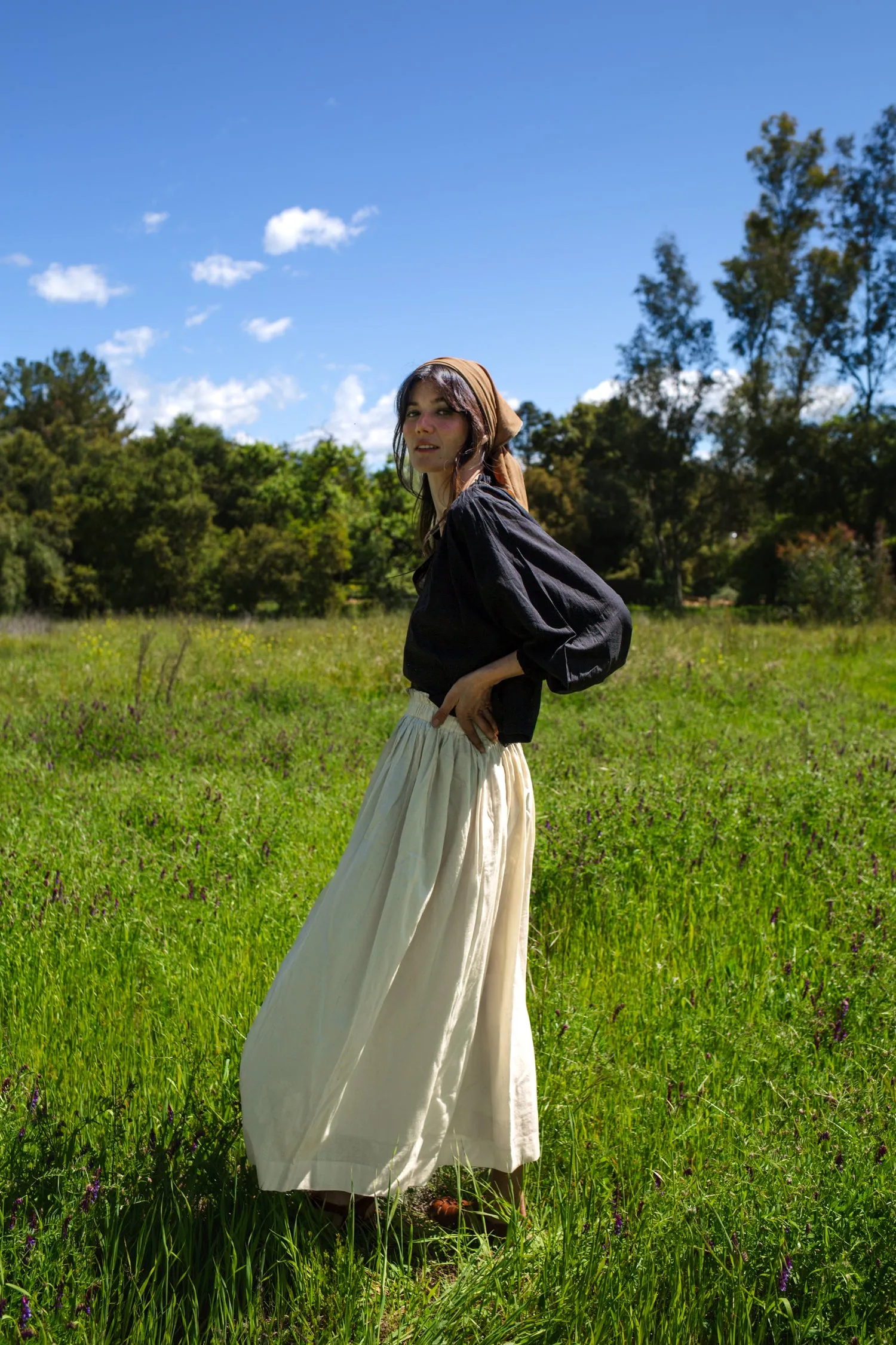 Off White Cotton Pleated Skirt