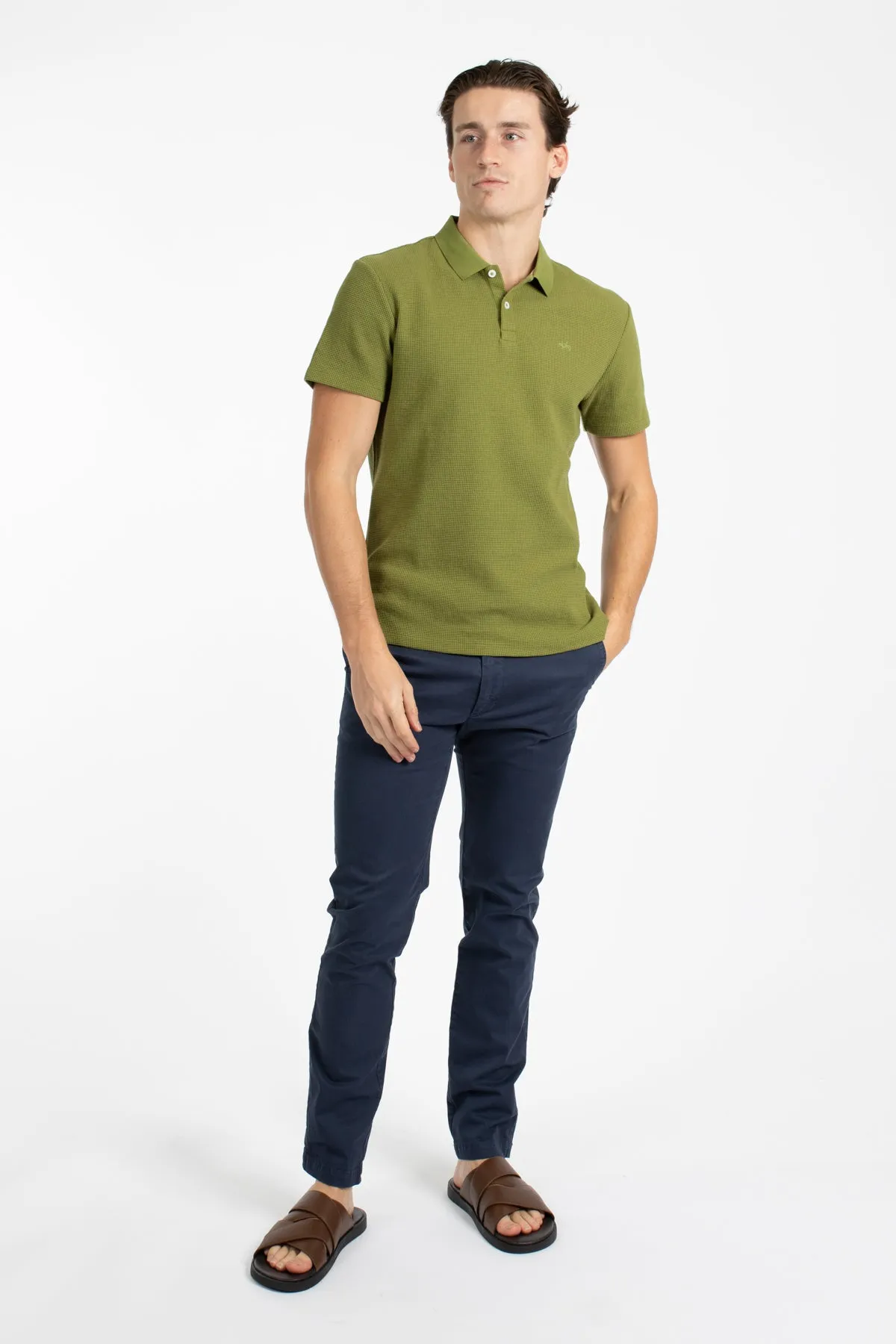 Olive Waffle Polo Shirt