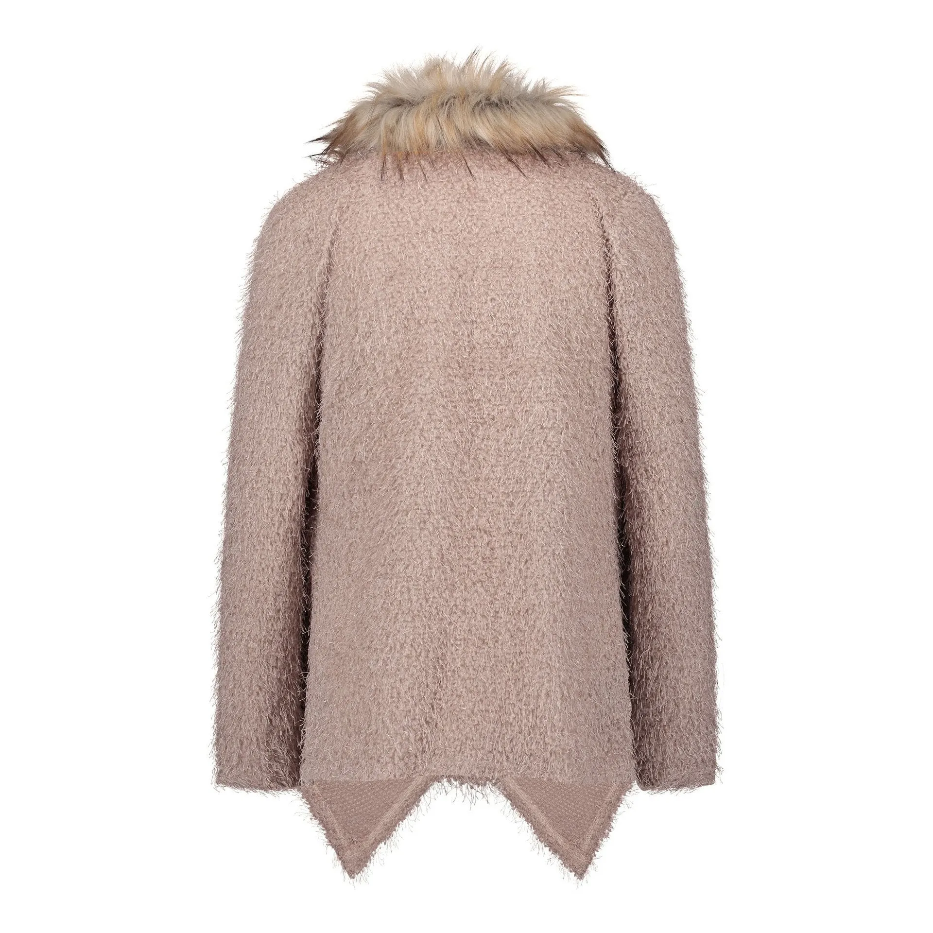 Open Front Faux Fur Collar Cardigan Coat