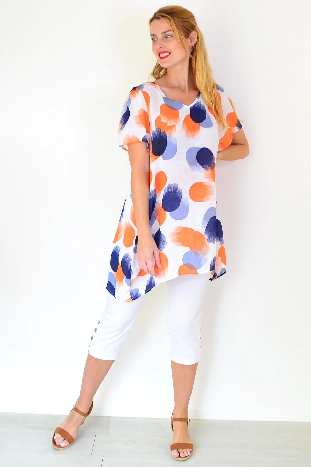 Orange Blue Dots Summer Tunic Top