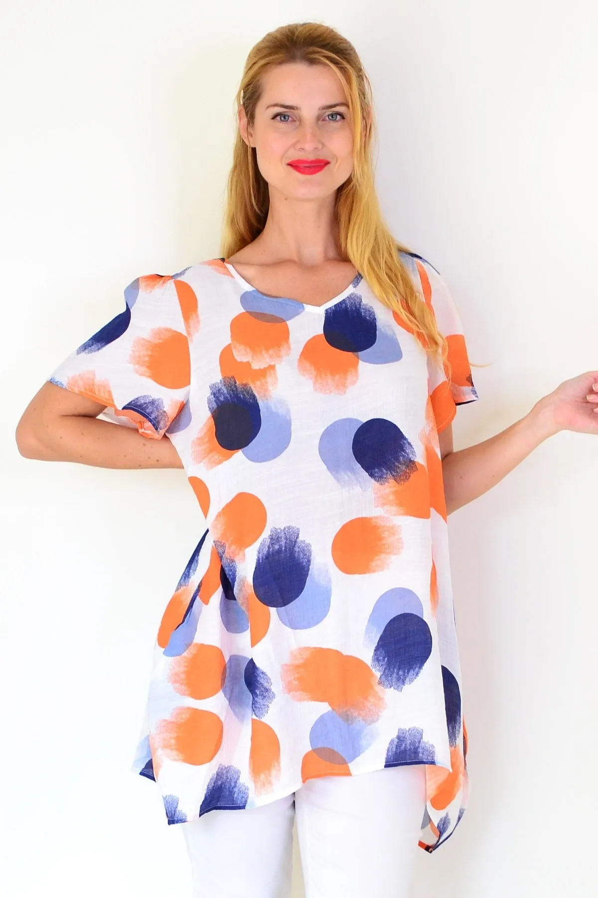 Orange Blue Dots Summer Tunic Top