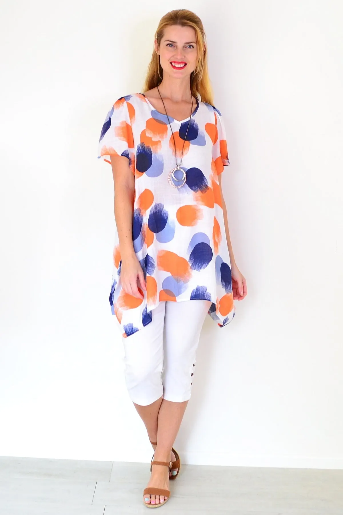 Orange Blue Dots Summer Tunic Top