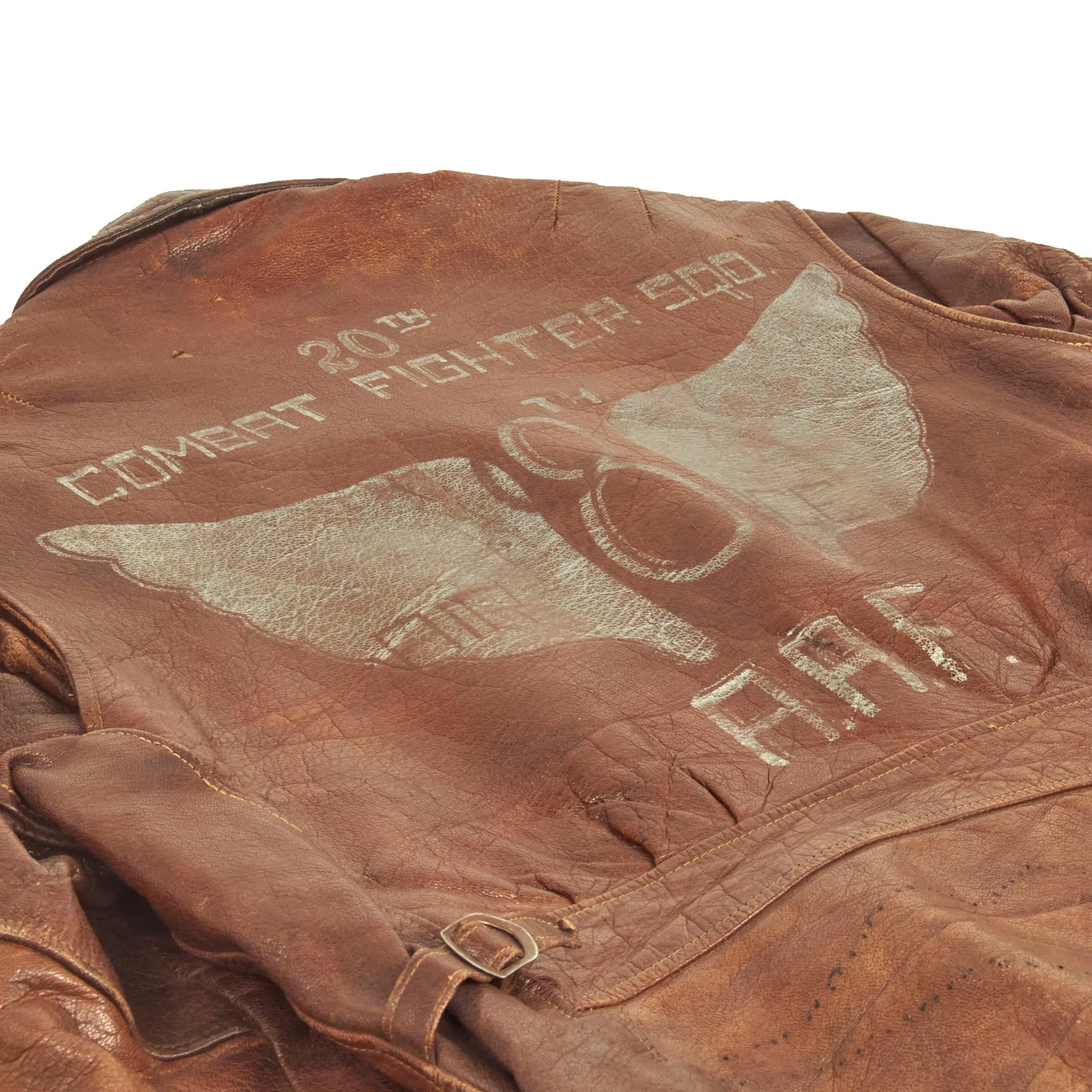 Original U.S. WWII British Made A-2 Style 20th Combat Fighter Squadron, 8th Air Force Painted Leather Motorcycle Jacket