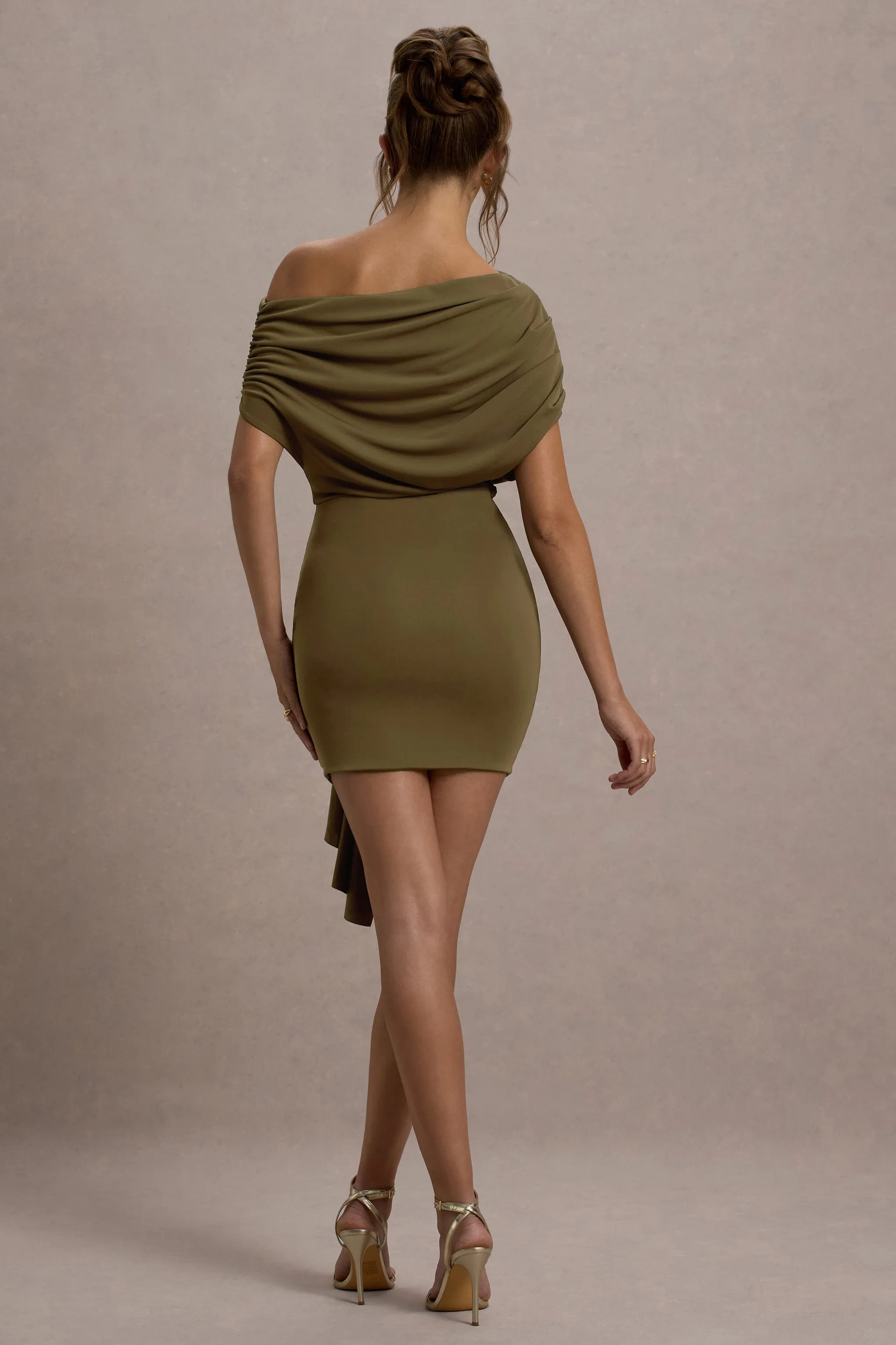 Osmanthus | Khaki Asymmetric Draped Mini Dress