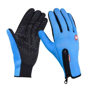 Outdoor Sports Hiking Winter Leather Soft Warm Bike Gloves For Men Women, Size:XL (Blue)