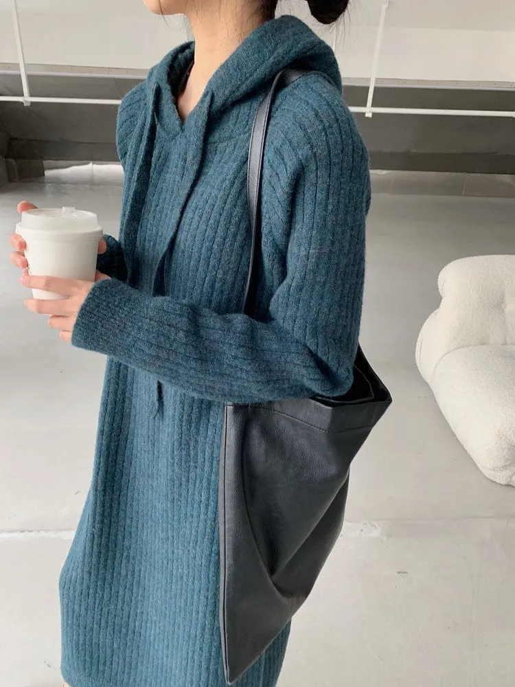 Oversized Hooded Long Sweater Dress