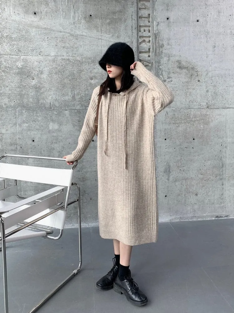 Oversized Hooded Long Sweater Dress