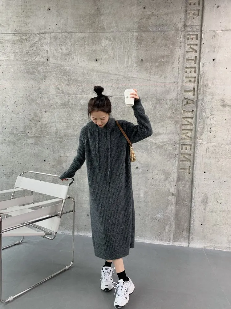 Oversized Hooded Long Sweater Dress