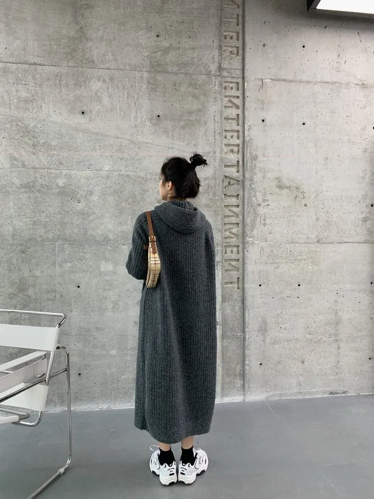 Oversized Hooded Long Sweater Dress