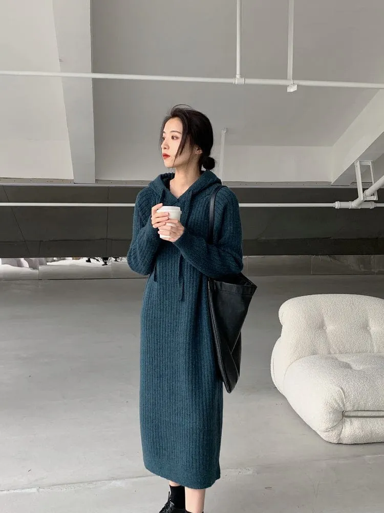 Oversized Hooded Long Sweater Dress