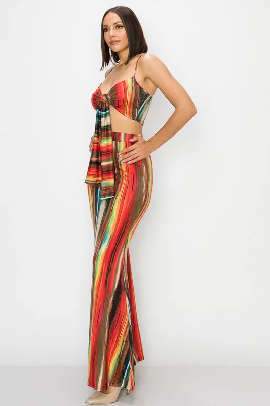 Painted Crop Top Front Tie & Matching Bell Maxi Skirt