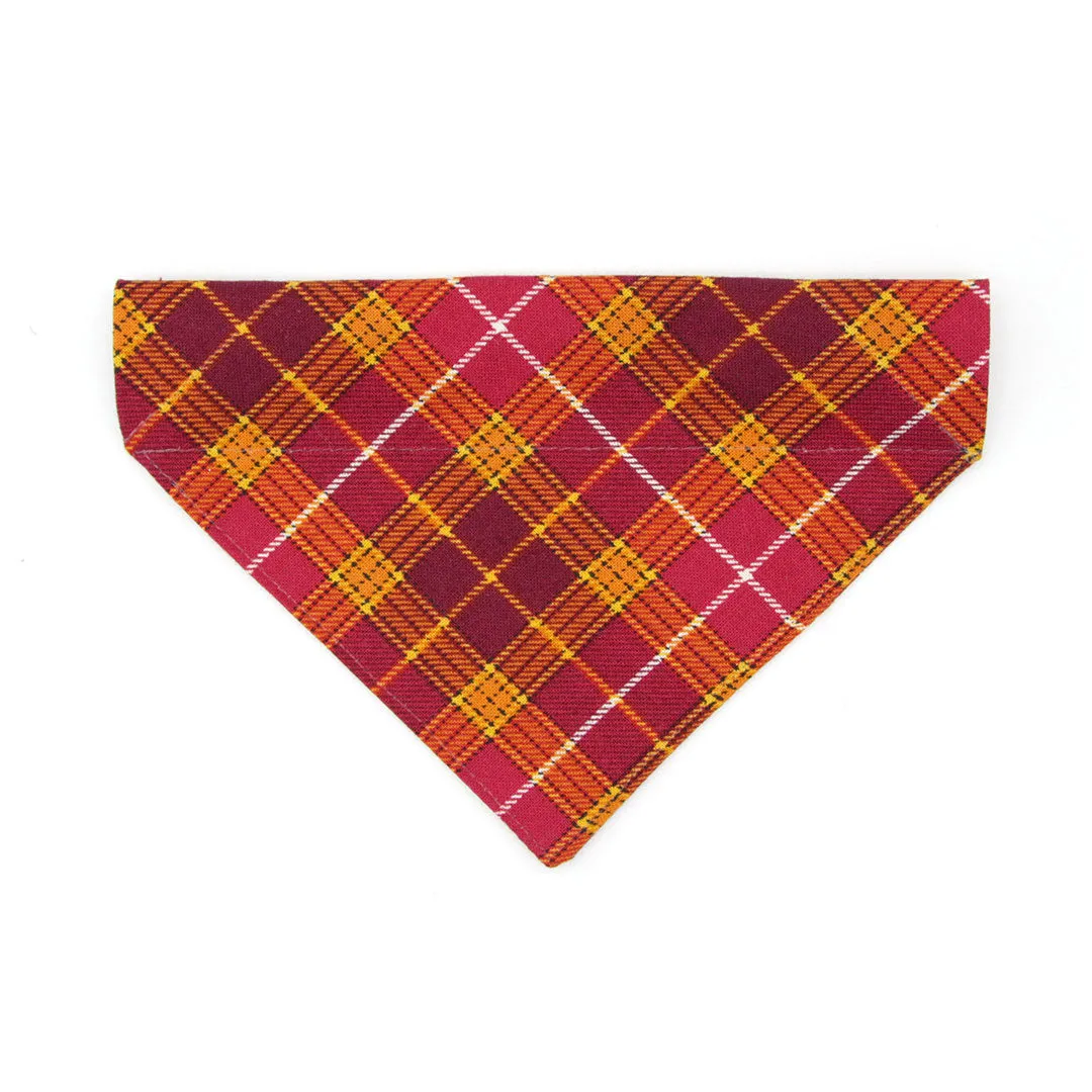 Pet Bandana - "Brandywine" - Burgundy Plaid Bandana for Cat Collar or Small Dog Collar / Fall, Thanksgiving / Slide-on Bandana / Over-the-Collar (One Size)