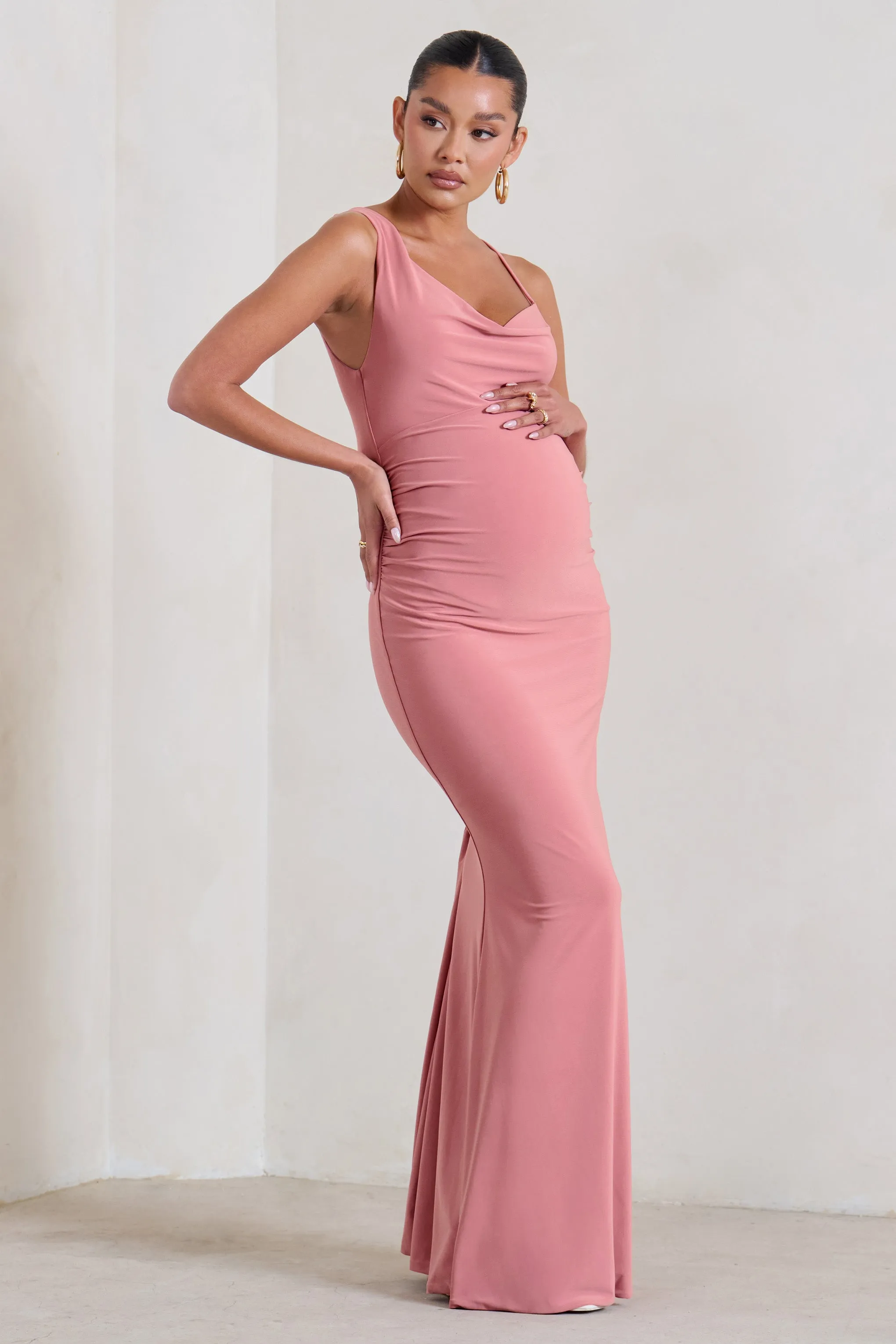 Phantasy | Blush Pink Maternity Cowl Neck Maxi Dress