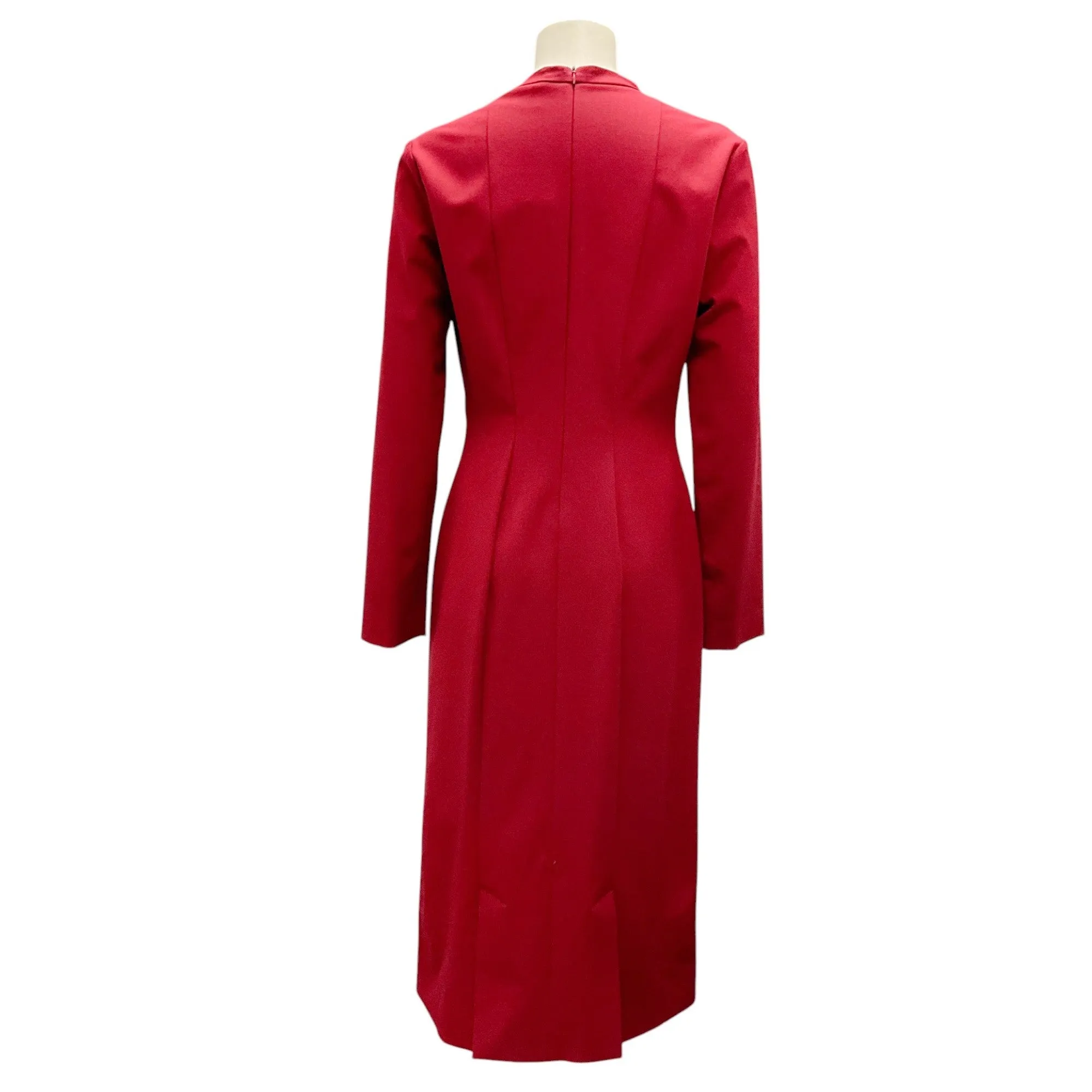 Piazza Sempione Maroon Long Sleeved V-Neck Wool Dress