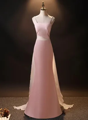 Pink Simple Mermaid Straps Long Evening Dress, Pink Formal Dress Prom Dress