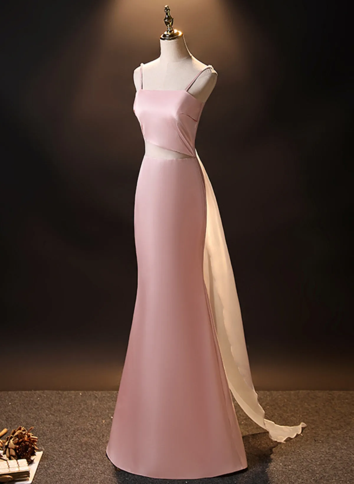 Pink Simple Mermaid Straps Long Evening Dress, Pink Formal Dress Prom Dress